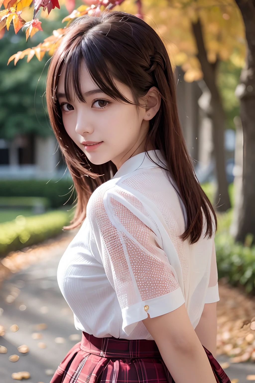 ((Park fountain:1.3)), (8k, RAW Photos, Highest quality, masterpiece:1.2), (Bun twin tail), alone, Looking at the audience, Viewed from the front, ((性欲が強いhigh school girl:1.3))、Beautiful white skin, knees, Absurd face is small, Part your bangs down the middle, The forehead is visible, Glare, ((Cute mischievous face:1.4)), Ultra-high resolution, cute, (Slender body line), Outstanding proportions, ((Smooth red knit dress:1.3)), high school girl, (Baby Face:1.5), Japanese women, Are standing, (Photorealistic:1.37), Photon Mapping, Realistic, cute顔が小さい, Brown eyes, prospect, Written boundary depth, Blurred Background, (I can see the bangs), Silky smooth hair, (Beautiful thin thighs:1.2), (Small beautiful butt:1.2), thigh, Nogizaka idol, Idol, (Detailed hands:1.2, Accurate hands:1.3, Beautiful little hands of a girl:1.3), (Small small breasts:1.3, Chest cutout:1.3), Super quality, Low people, (Clear white skin, Skin with visible pores:1.2), (Focus on the face), Check and correct the garment construction, (Perfect Anatomy:1.3), (Detailed eyes and face:1.3, Professional photography techniques), ((From below:1.3, She bends forward to show the viewer her sexy ass:1.3, The temptation of panty shots:1.4))