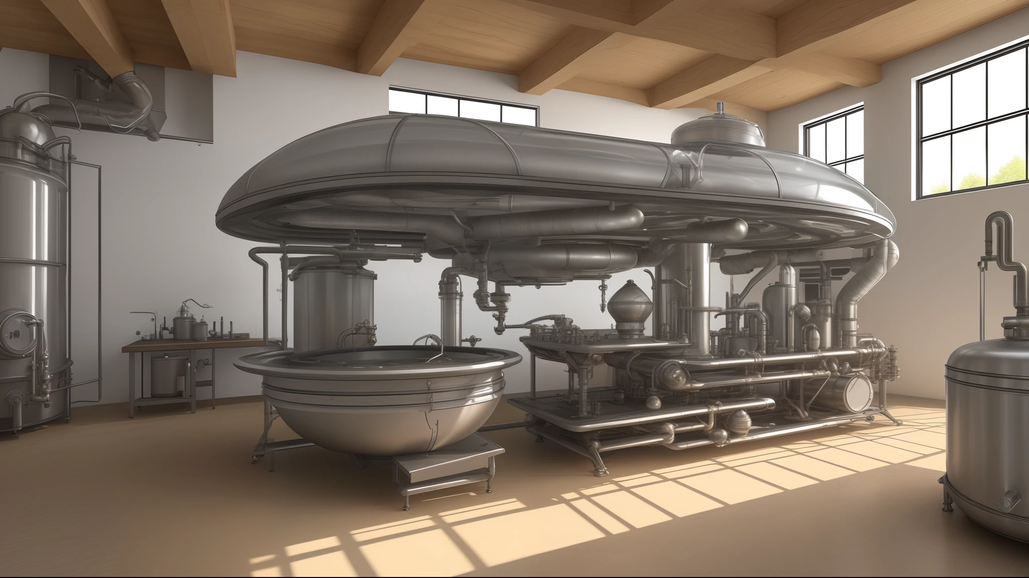 An alchemy lab that is designed to be very futuristic like the inside of alien spacecraft
