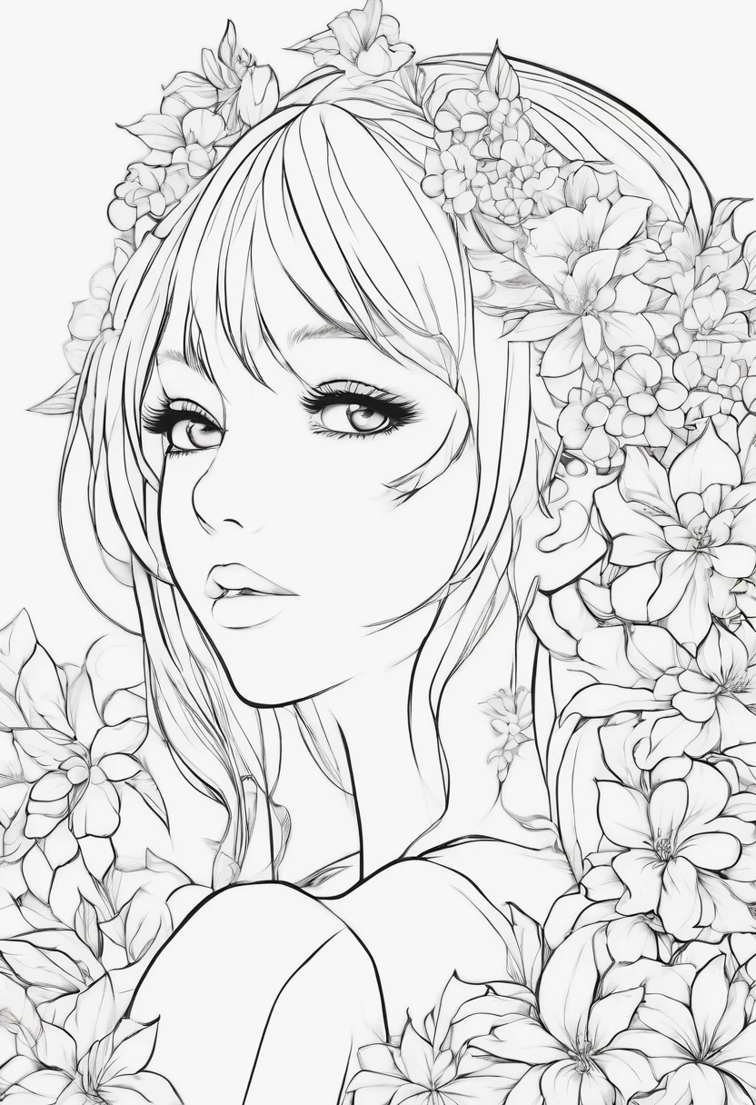 Coloring page of an anime girl