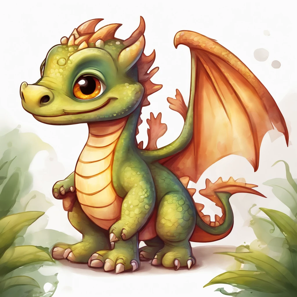(Cute European dragon:1.5),Character Design, sticker design, (cartoon:1.3),(Chibi:1.2),(Pixar style:1.2),(cute expression:1.1),(Big eyes:1.1),(watercolor paiting:1.1),(Separate from white background:1.1)