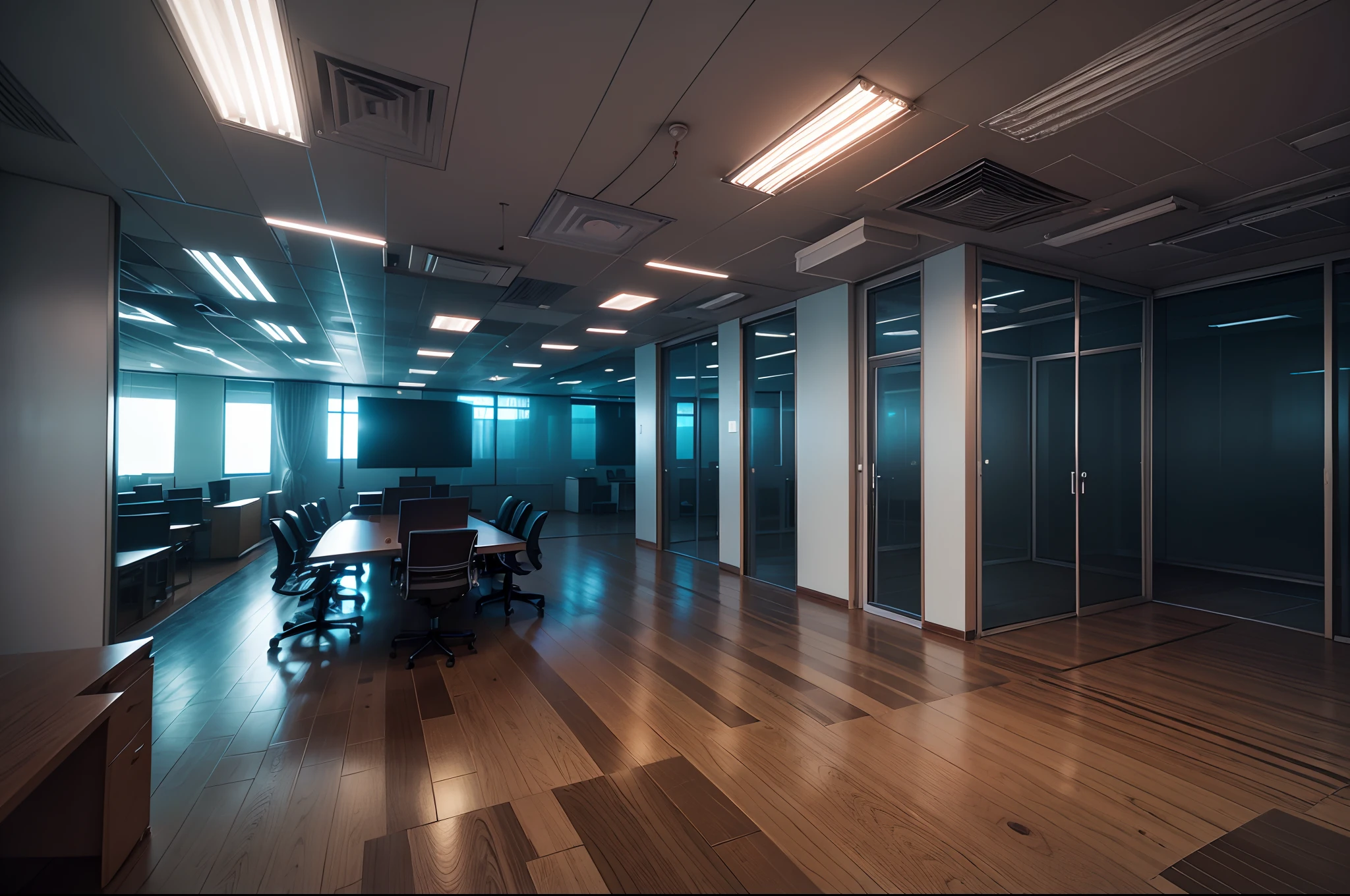 empty office space, dark, night, cinematic lighting --auto --s2