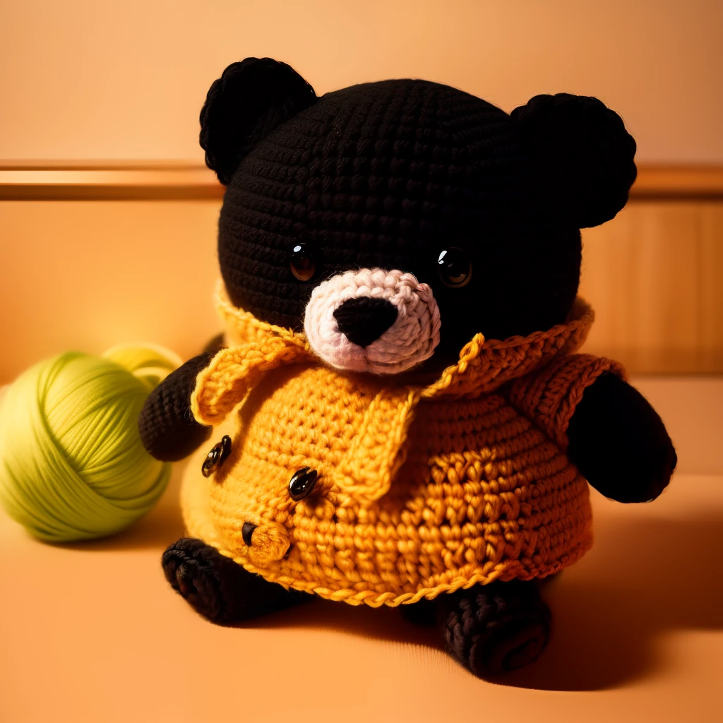 Crochet black bear in the style of Garfield crochet black bear