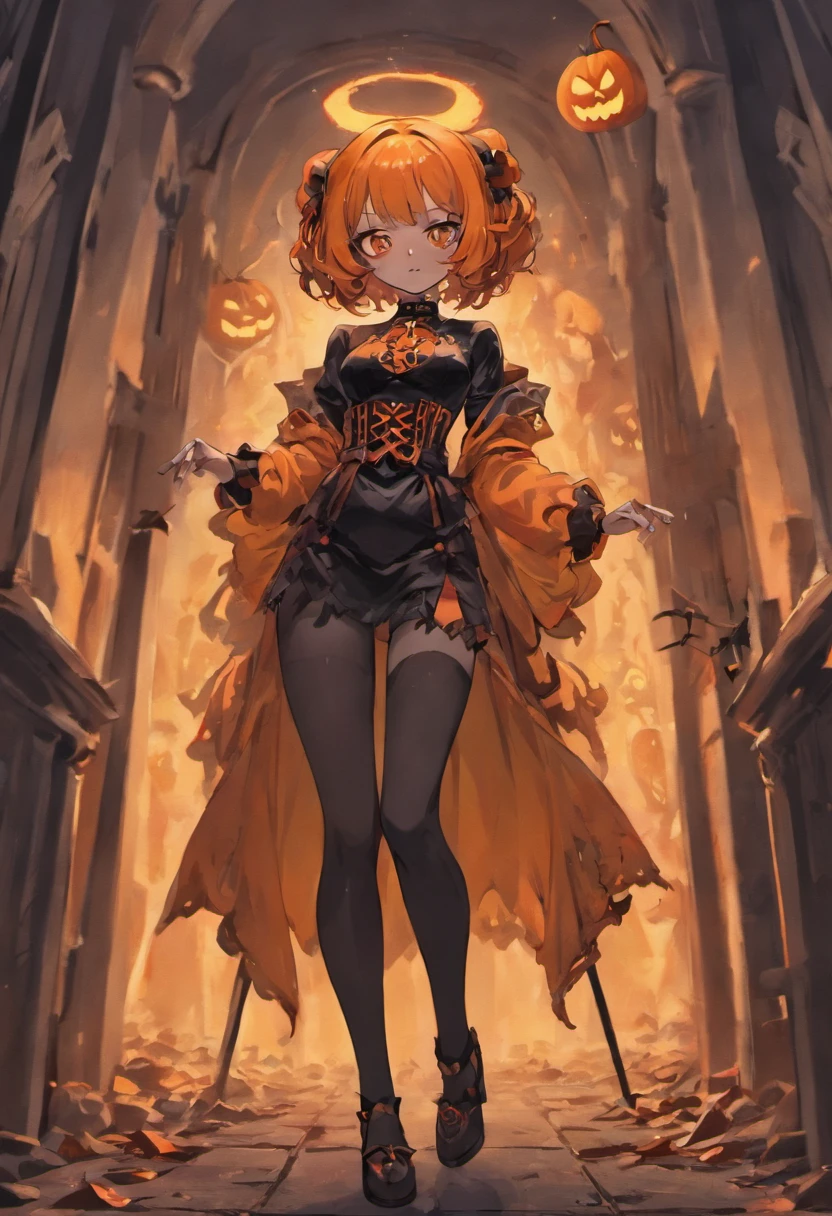 1 mulher solo, blusa curta rasgada, pumpkin head, caida no ombro e mini saia, meias longas rasgadas, botas de cano longo, peitos grandes, quadril largo, Estilo Halloween, pumpkin head, dia das bruxas, Noite de Halloween, Orange smoke, maquiagem halloween, lo gothic, sexy, Standing posing for the camera, Orange and black smoke in the background of the image, luvas prestas, rua escura, rosto ultra realista e detalhado, olhos brilhantes bem detalhado, riqueza de detalhes, fotografia realista, fantasia halloween, graveyard, tombs, Fantasmas.