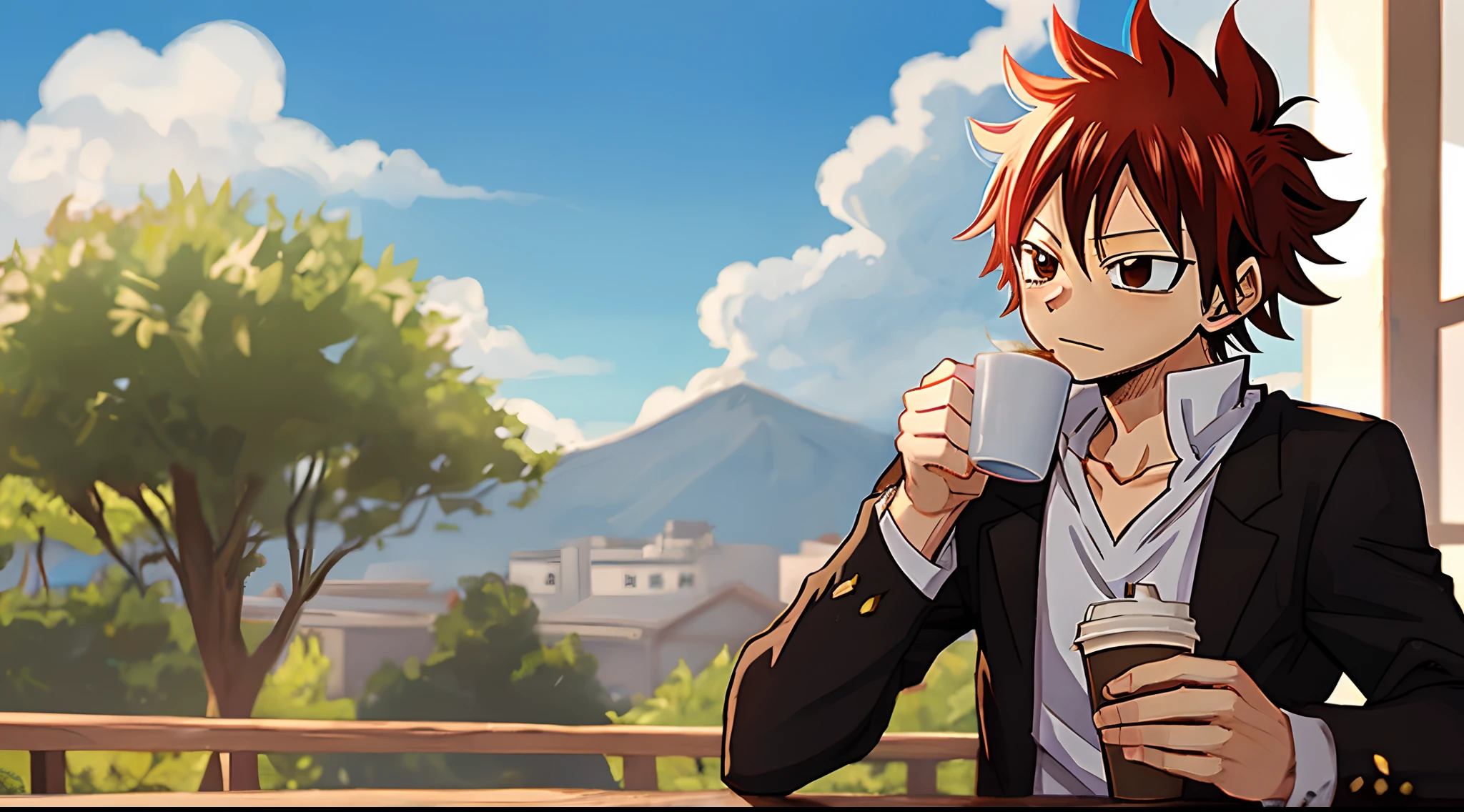 Natsu dragneel drinking coffee in fairy tail