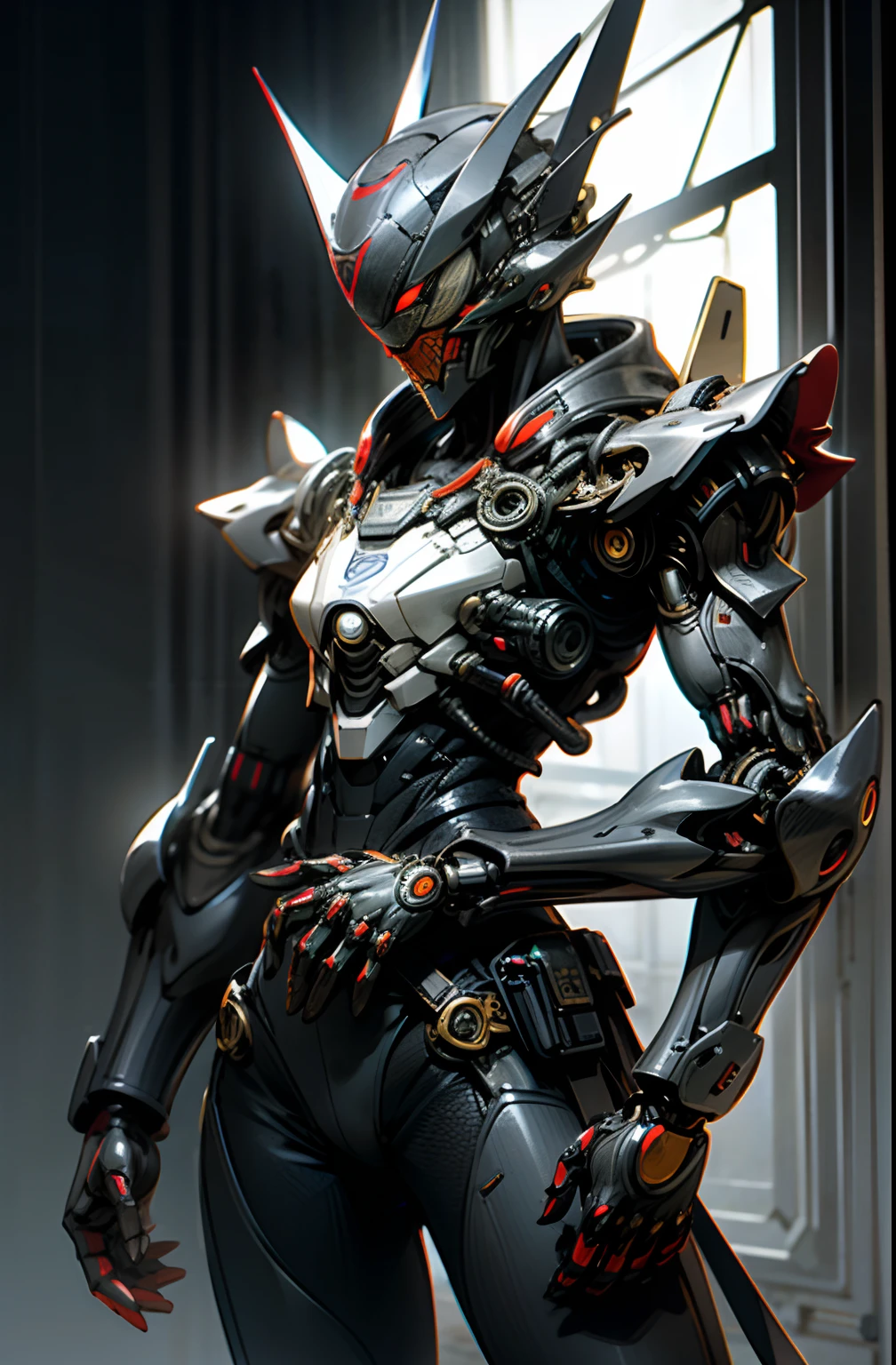 spider、Kamen Rider、Dark_Fantasy、cyberpunked、1 Mammonical Marvel、Robotic presence、Cybernetic Guardian、Mechanical Armor、katana on hip、Absolutely stunning art、、Highest quality art、Top resolution、ultra-detailliert、black and red、A futuristic、Spider-Man Robot、ambiance、8k、64k、HD、unparalleled masterpiece ever、Dynamic lighting、film like、Magnificent