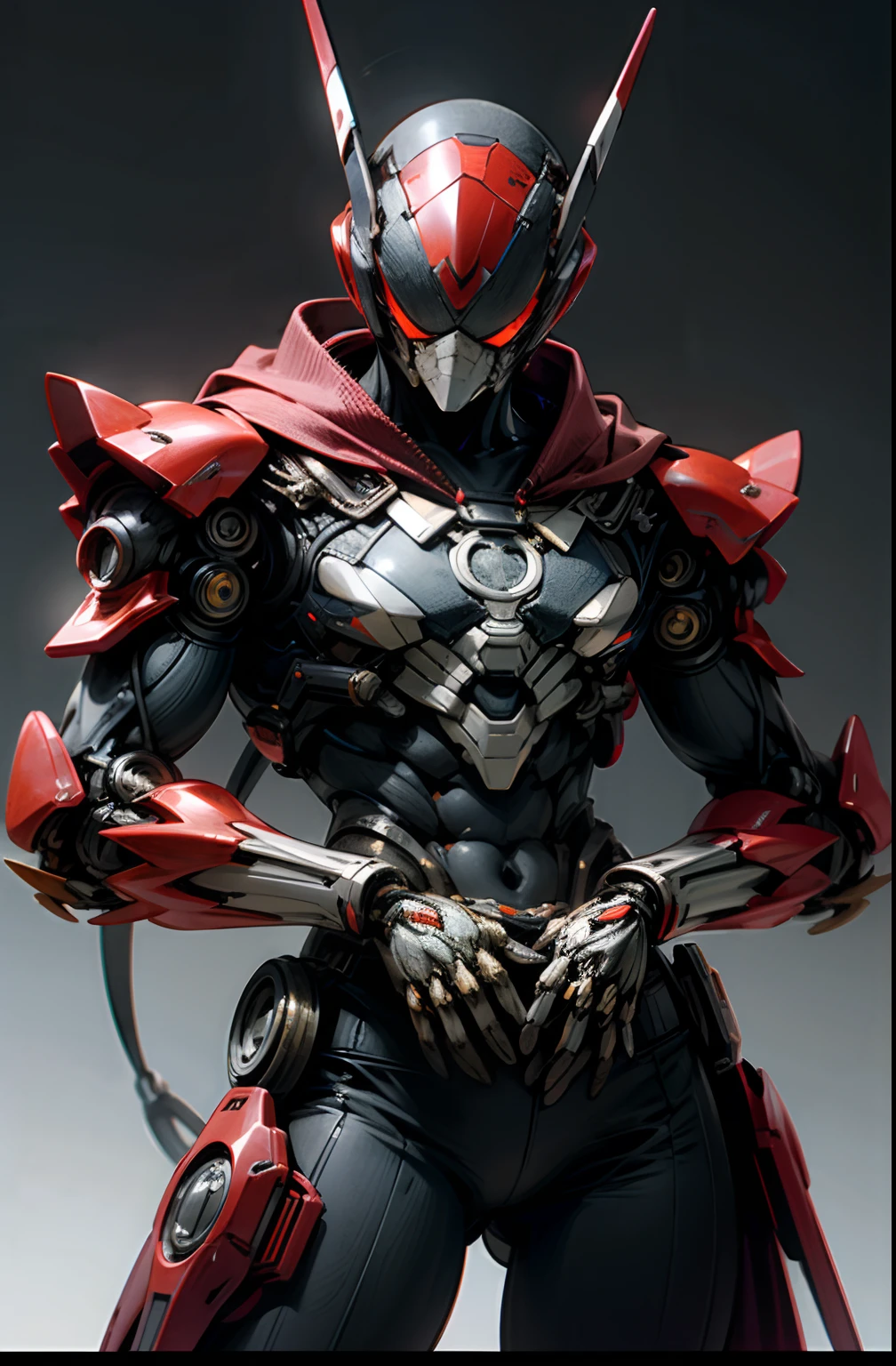 spider、Kamen Rider、Dark_Fantasy、cyberpunked、1 Mammonical Marvel、Robotic presence、Cybernetic Guardian、Mechanical Armor、katana on hip、Absolutely stunning art、、Highest quality art、Top resolution、ultra-detailliert、black and red、A futuristic、Spider-Man Robot、ambiance、8k、64k、HD、unparalleled masterpiece ever、Dynamic lighting、film like、Magnificent