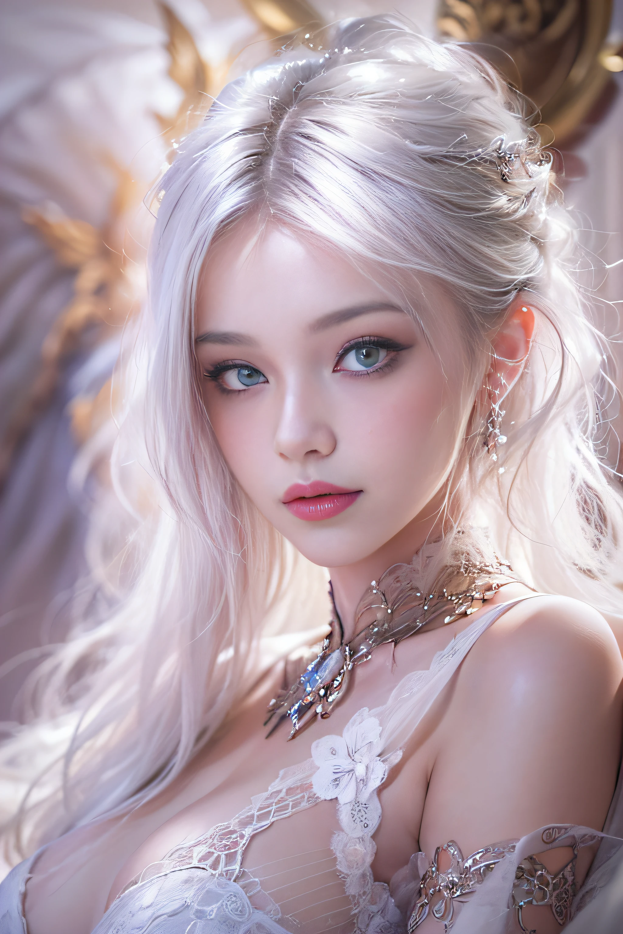 ((tmasterpiece:1.4)、(top-quality:1.4)、(reallistic:1.7))、By Luis Royo(By Luis Royo)Surreal portrait of a beautiful girl、Super beautiful girl、((1girl in:1.4))、Shiny natural skin texture、Authors:By Luis Royo(By Luis Royo)、age19、(Two arms:1.4、Two legs:1.4)、(perfect anatomia:1.4)、(Perfect female body:1.4)、Portrait photo of a girl、Close-up photos、Full body shooting、((masutepiece:1.4), (of the highest quality:1.4), (Realistic:1.7), By Luis Royo, Beautiful Girl, Super beautiful girl, ((1girl in:1. 4), Shiny natural skin texture, Authors: By Luis Royo, 19 years old, (Perfect female body: 1.4), (Perfect female body: 1.) 4), Portrait photo of a girl, Close-up photos, (Full body photo), Fantasy Art, Soft front light, Beautiful expression, Kawaii face, Beautiful breasts, Large Full Breasted: 1. 2, Beautiful buttocks, Fine eyes, Clear and eye-catching, beautiful and alluring, Beautiful eyes, thin waist, Raw photo, Red lips, ((White hair, Long hair)) , 1 Screen View, ((Woman on all fours on silk bed)), (sexyposture), (the milky way in the sky),((T-back panties))、((White garters and garter belts))、(A smile),((posterior view))、((Looks Back))、((Vaginal orchids))、((erection))
