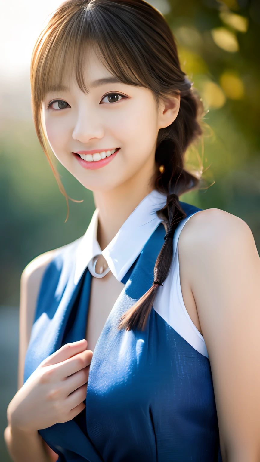 high quality, High resolution, masterpiece, completion, detailed.impressive, Cutting-edge female photography portraits, Showcasing a bold and daring street-art style. Facing forward、A happy look、smile、cyan, and purple, Her vibrant makeup really catches the eye., Her colorful hair is tied up high, Blue and pink hues in harmony. 背景には蛍光クロムイエローand purpleの魅惑的なグラデーションが施されています, Blends seamlessly with the dynamic colors of your subject、This powerful combination of hyper-detailed realism and artistic expression creates a vivid,