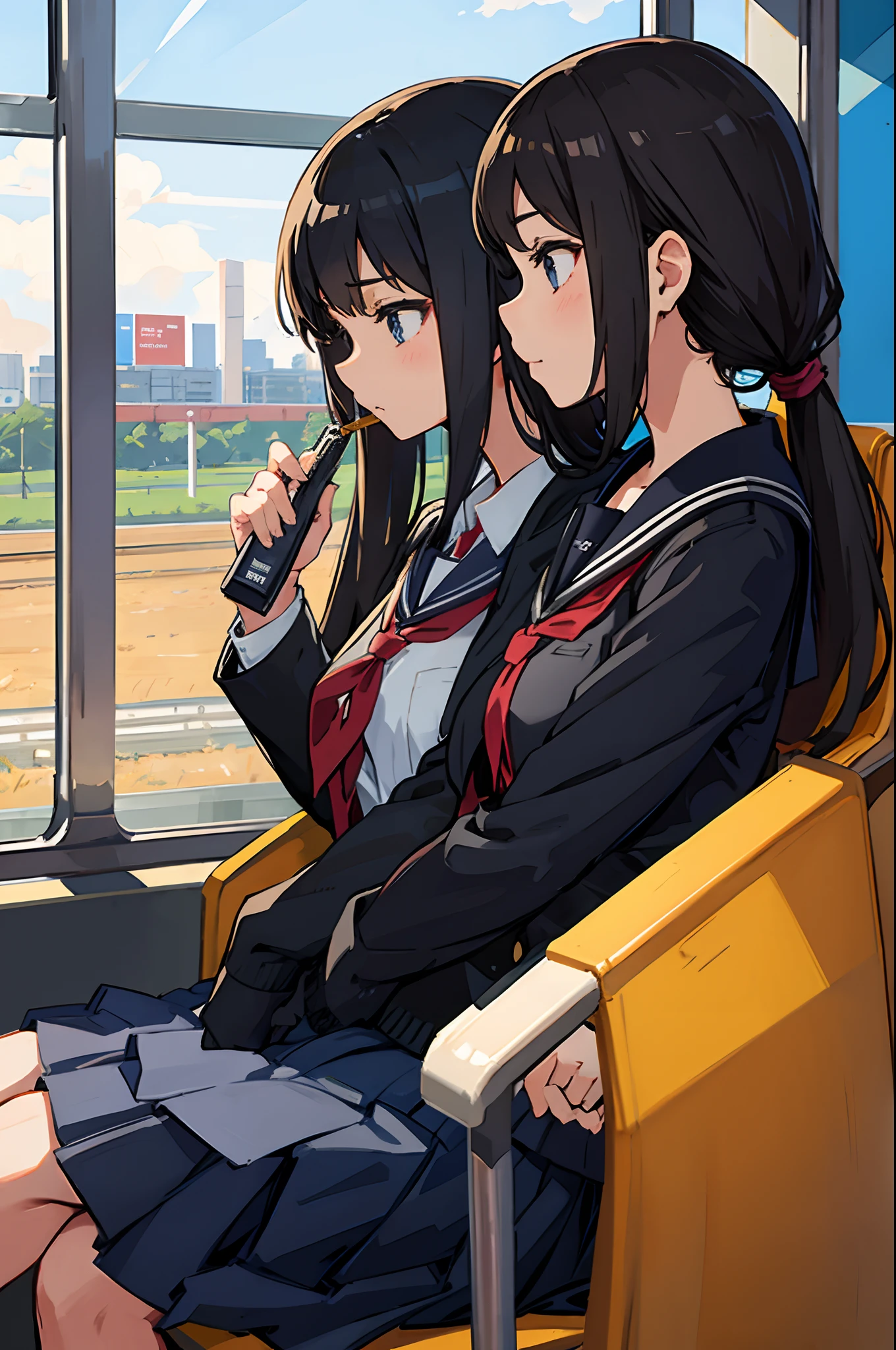 Commuting by train hi-school girl
