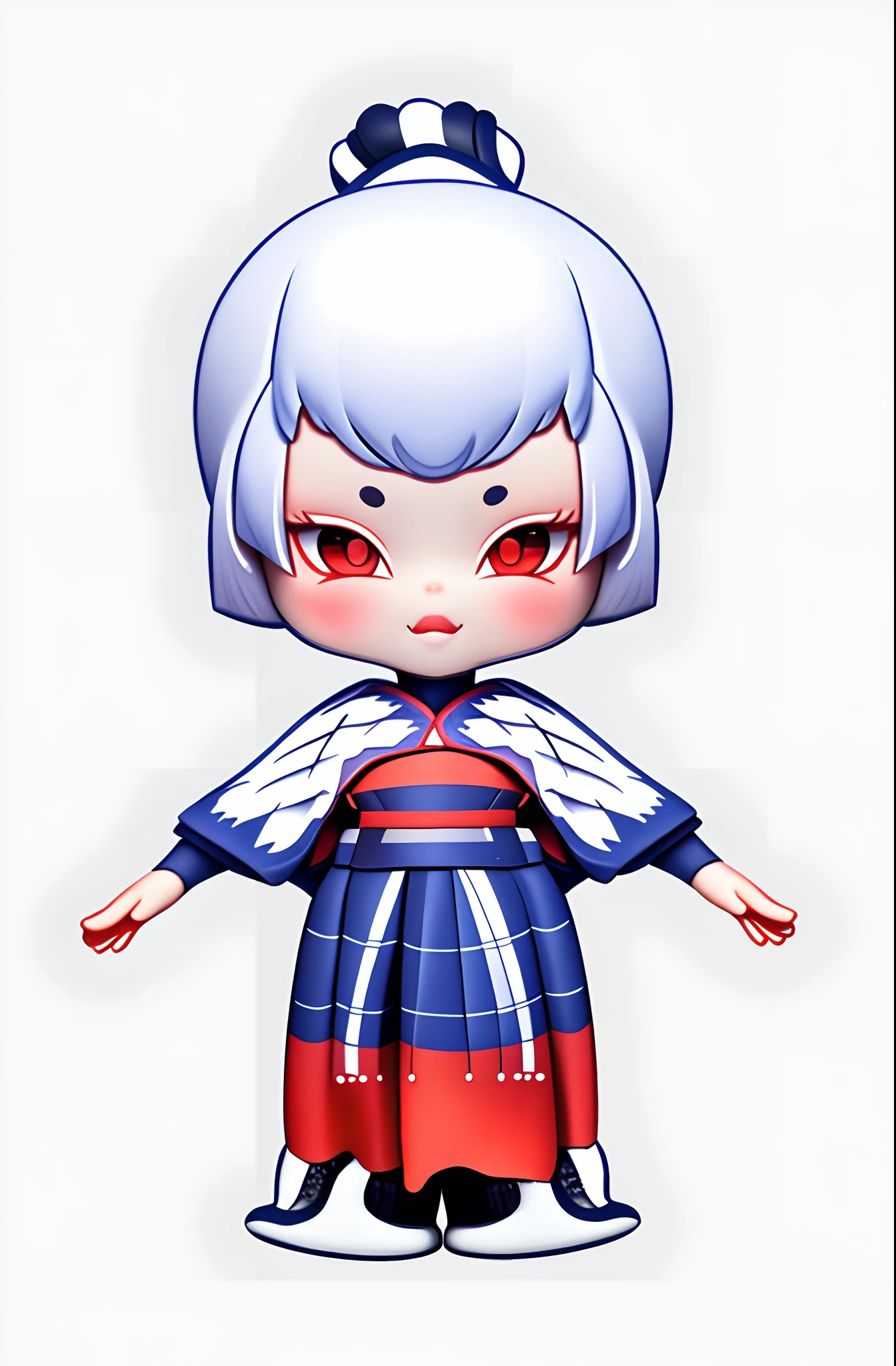 One Little Girl，Wear traditional Miao costumes，The hair is navy blue，White and red shawl，white  skirt，Black shoes