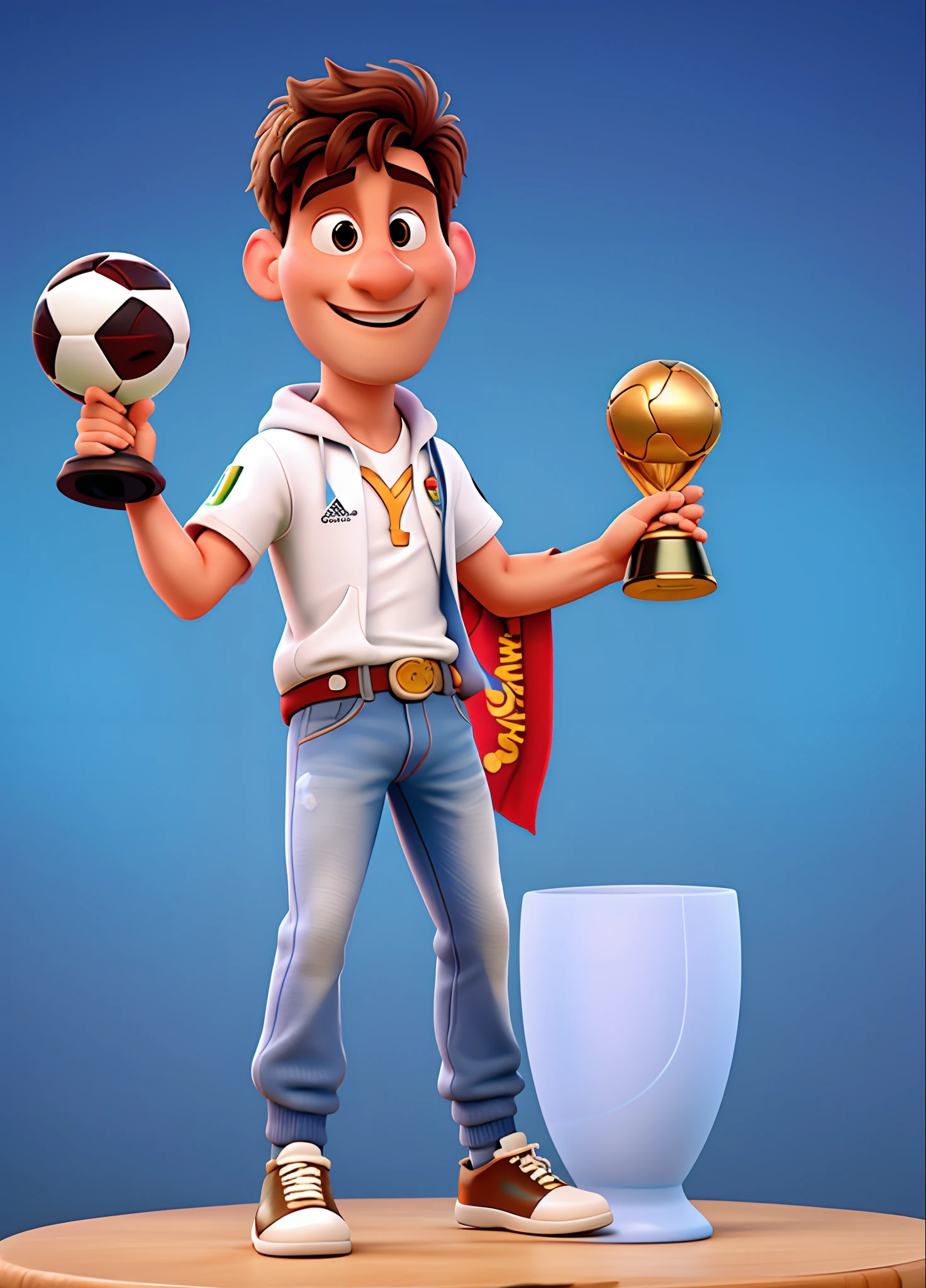 Disney Pixar Style Messi Holding World Cup Cup