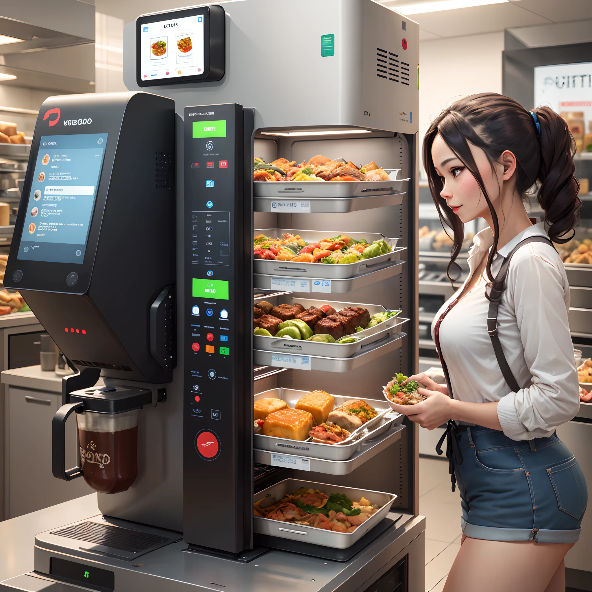 A machine that can serve meals automatically,It has the function of keeping warm,Customers can order food and scan their faces to pick up their meals