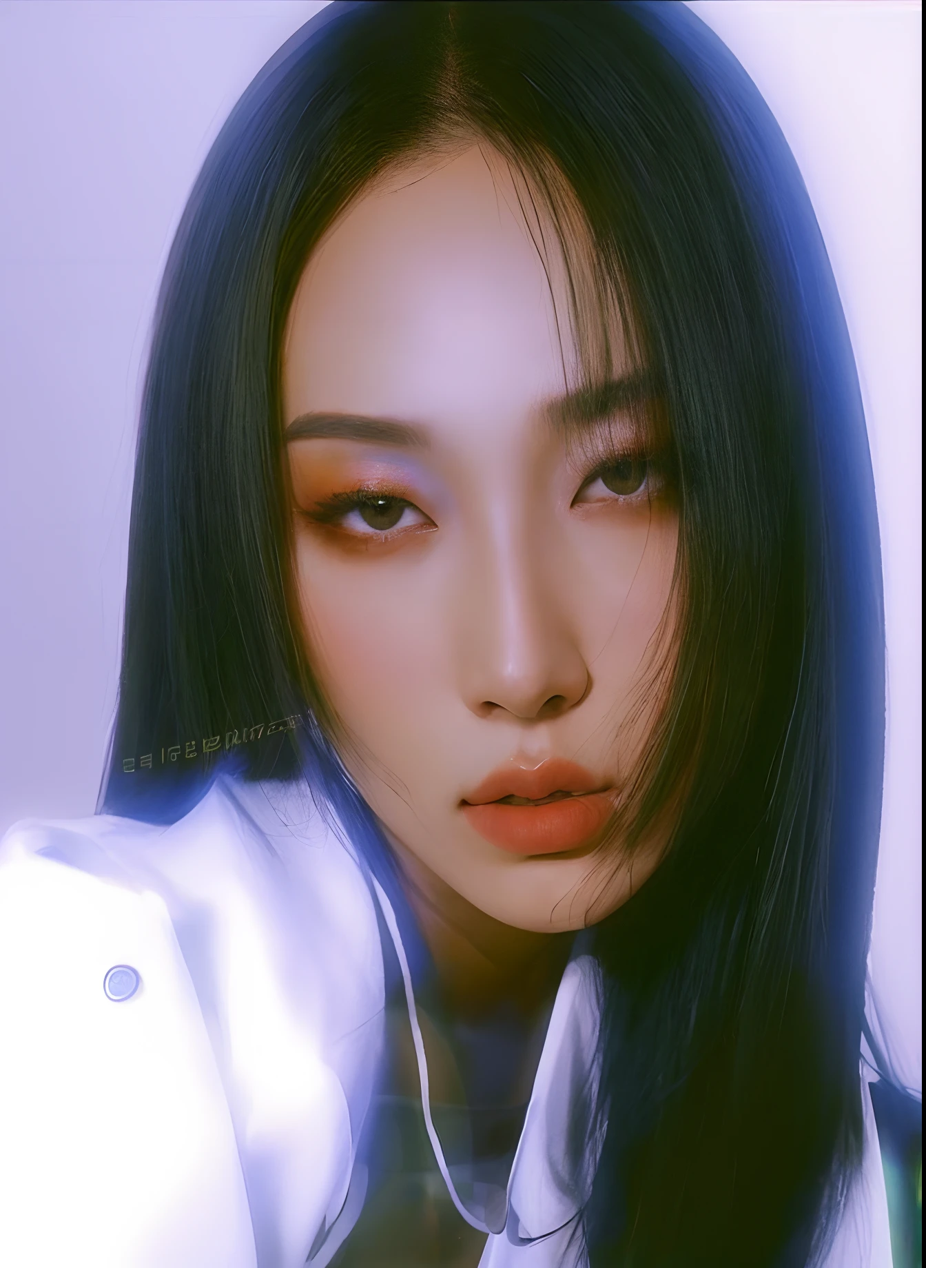 imagem arafed de uma mulher com longos cabelos pretos e uma jaqueta branca, inspirado em Yanjun Cheng, Realistic. Cheng Yi, korean symmetrical face, inspirado em Sim Sa-jeong, fotorrealista!!!!!!! estilo de arte, inspirado em Kim Deuk-sin, Inspirado em Jeonseok Lee, Retrato de Jossi de Blackpink