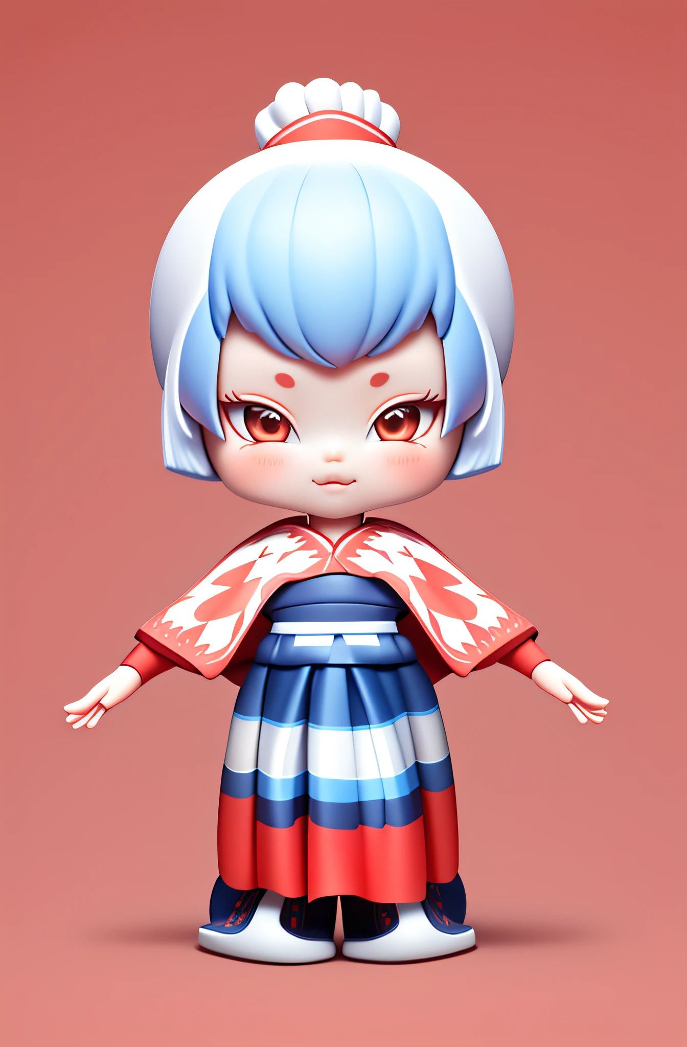 One Little Girl,Wear traditional Miao costumes,The hair is navy blue,White and red shawl,white skirt,Black shoes