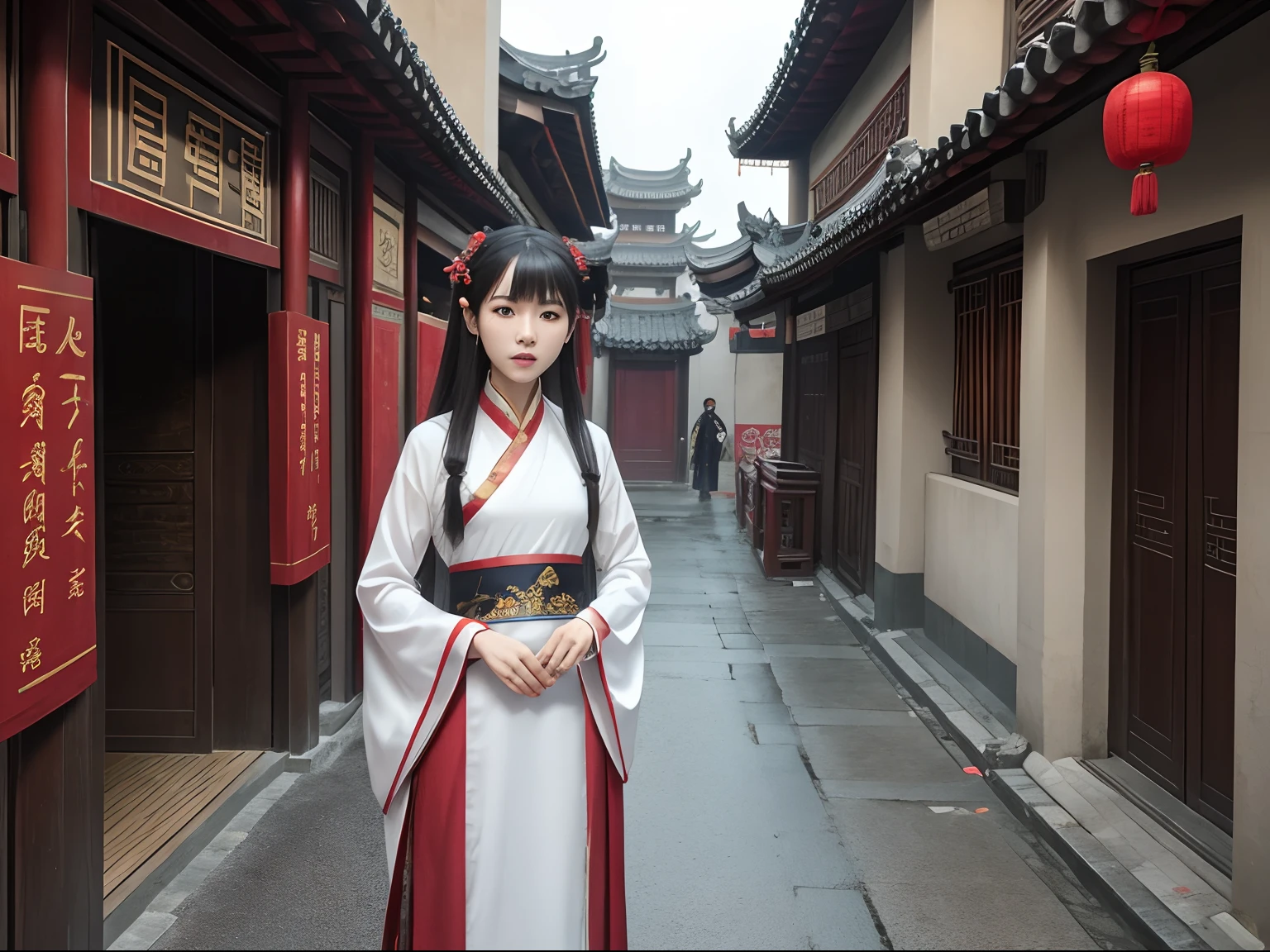 （tmasterpiece，best qualtiy），one-girl，Skinny，Chinese architecture，Chinese streets，Hanfu，Shocked