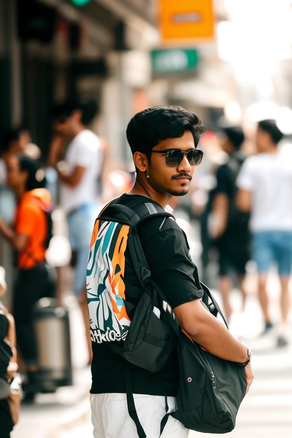there is a man with a backpack and sunglasses walking down the street, candid picture, candid photo, taken with canon 8 0 d, candid photography, photo taken with canon 5d, student, jayison devadas, with accurate face, candid, in city street, taken with sony alpha 9, candid shot, photo taken with sony a7r camera age 20