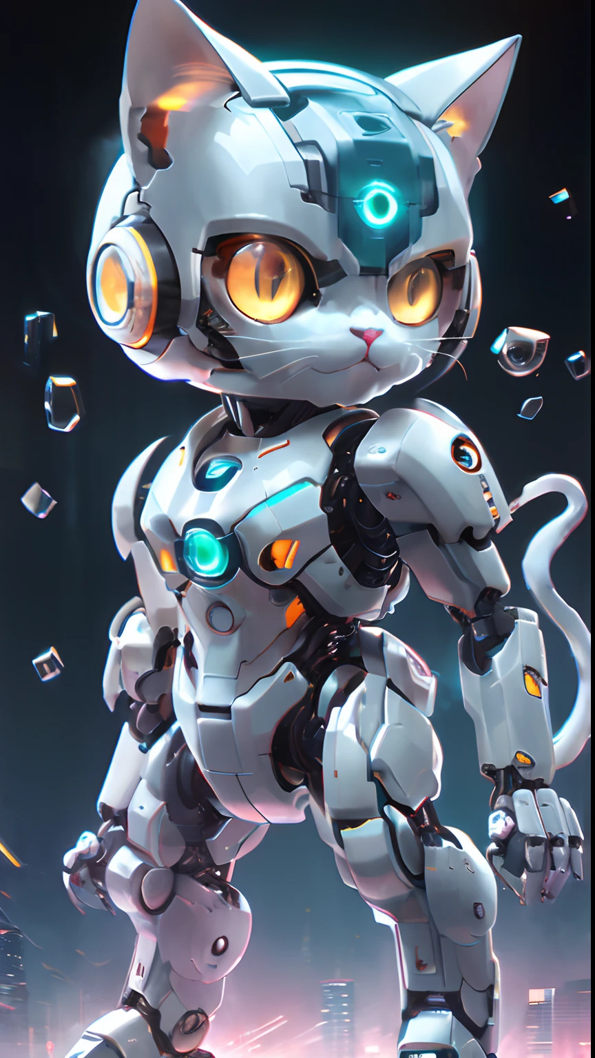 Anime cat robot with glowing eyes and glowing eyes, cyborg kitten, robotic cat, cat robot, cyborg cat, a cyborg cat, robotic cat, Beautiful robot character design, Fully robotic!! cat woman, Fully robotic!! cat, High quality digital concept art, 4k highly detailed digital art, Cute detailed digital art, lovely digital painting, industrial robotic cats