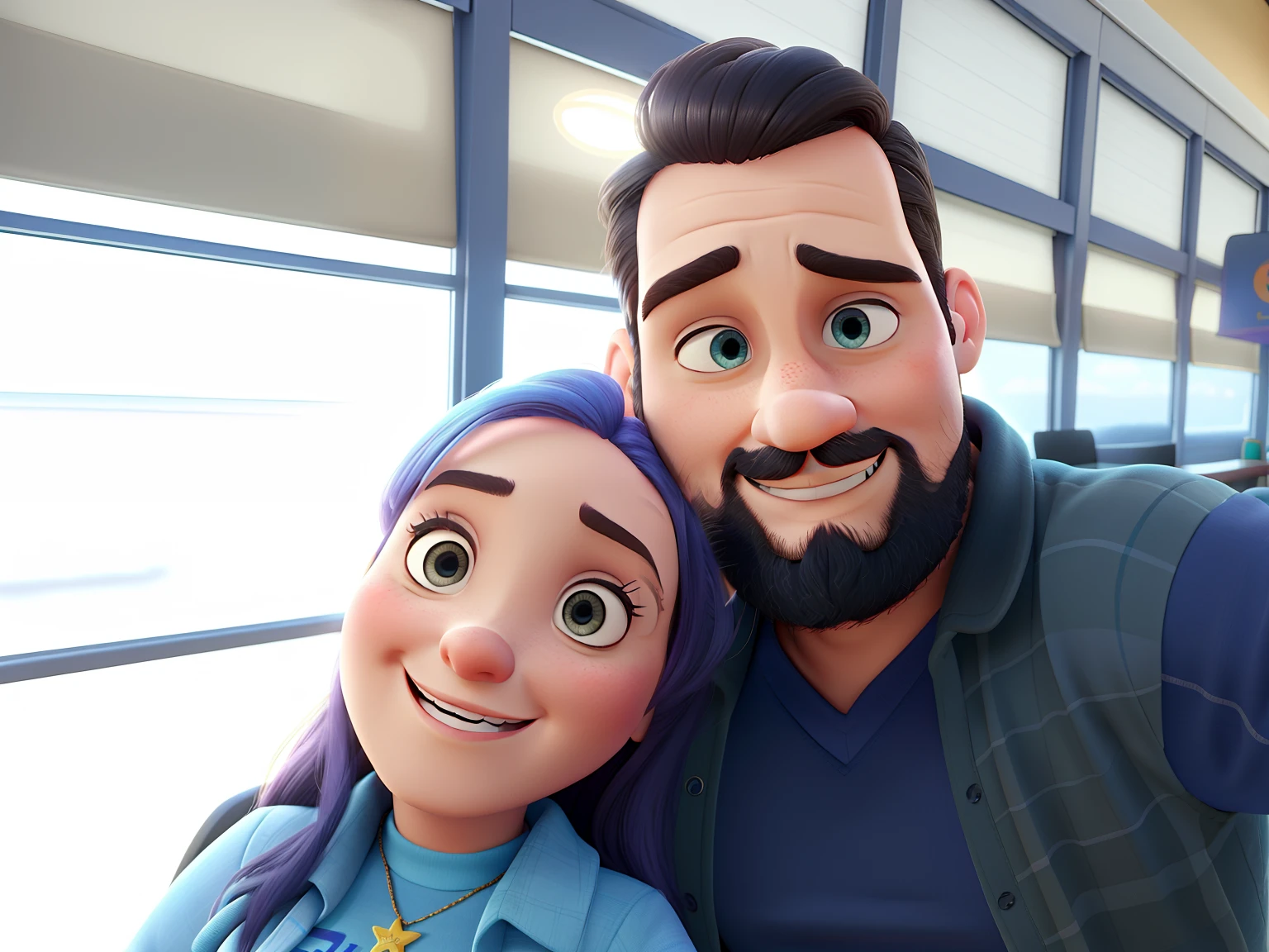 Uma mulher e um homem de 34 e 41 anos estilo Disney Pixar alta qualidade. Melhor qualidade