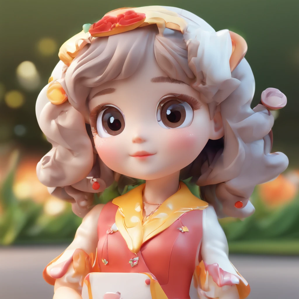 Super Cute Girl IP by Pop Mart, Bright eyes, Cherub,Little white dress, clay, modeled, blind box toy, Glossy and delicate,clean back ground, Good luster, 3D rendering of a,Best Quality