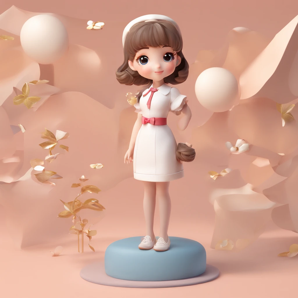 Super Cute Girl IP by Pop Mart, Bright eyes, Cherub,Little white dress, clay, modeled, blind box toy, Glossy and delicate,clean back ground, Good luster, 3D rendering of a,Best Quality