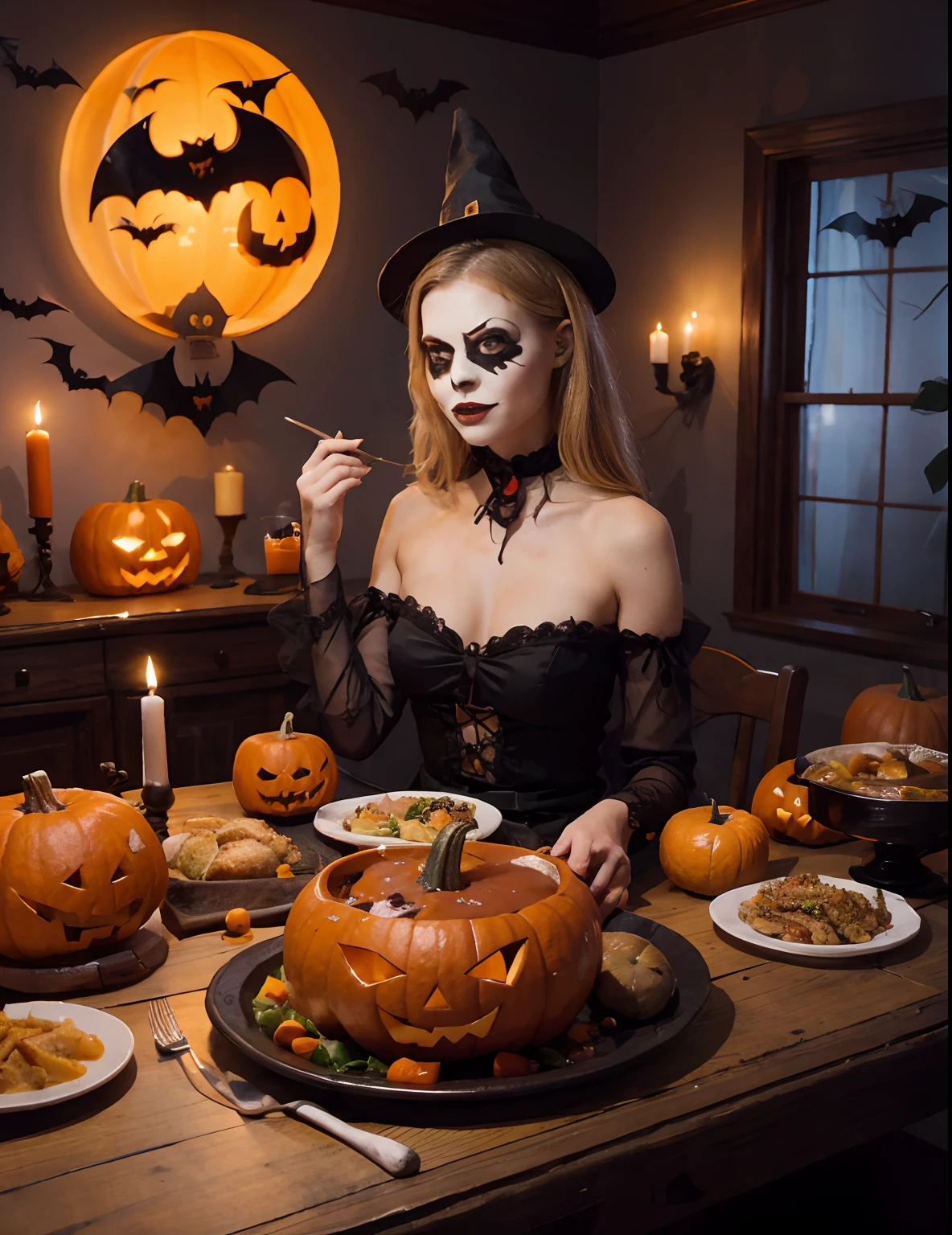 Halloween, restaurant, dinner
