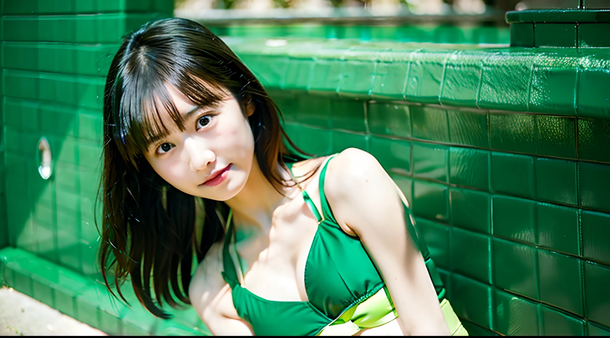 Beautiful woman 18 years old in green bikini(G Cup)
