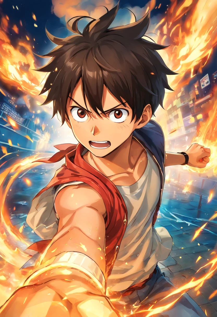 Design a gripping poster featuring Luffy from "One Piece" in a fit of rage. Capture the essence of his burning determination and unyielding spirit as he unleashes his wrath upon his enemies. Keep it short, bold, and intense to convey the raw power of Luffy's anger.