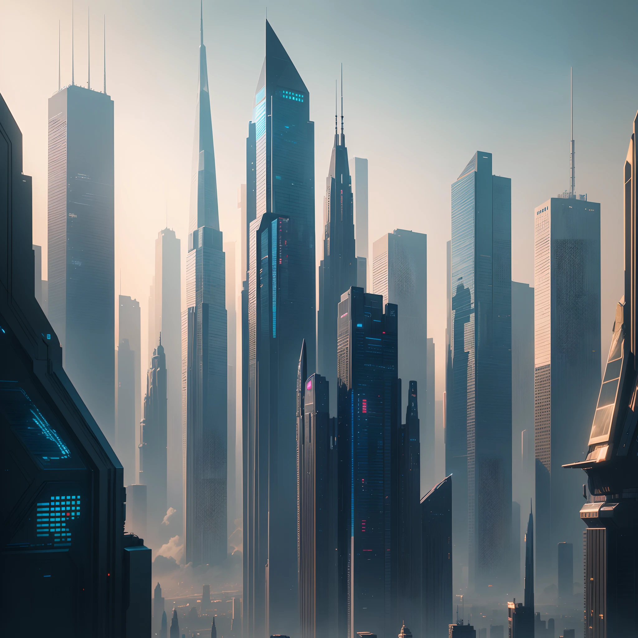 (Best Quality, 8K, Ultra-detailed:1.2), Futuristic cityscape of towering skyscrapers, Cyberpunk, Sci-Fi Art, Earth, A futuristic world, masutepiece, Glass skyscraper, Imaginative, Buildings 30 times taller, Vivid colors, Dramatic Lighting，kosmos，A world far beyond the imagination of mankind，