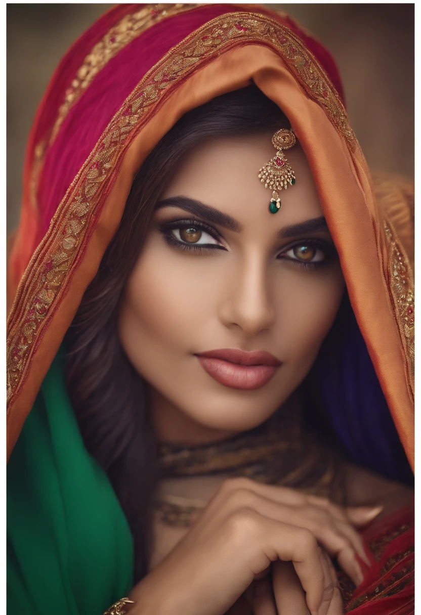 Arafed woman completely , fille sexy aux yeux vert, ultra realist, Meticulously detailed, cheveux noirs et grands yeux, selfie of a young woman, Dubai Eyes, Violet Myers, sans maquillage, maquillage naturel, looking straight at camera, Visage avec Artgram, Maquillage subtil, Superbe photo du corps entier debout nature, forte poitrine