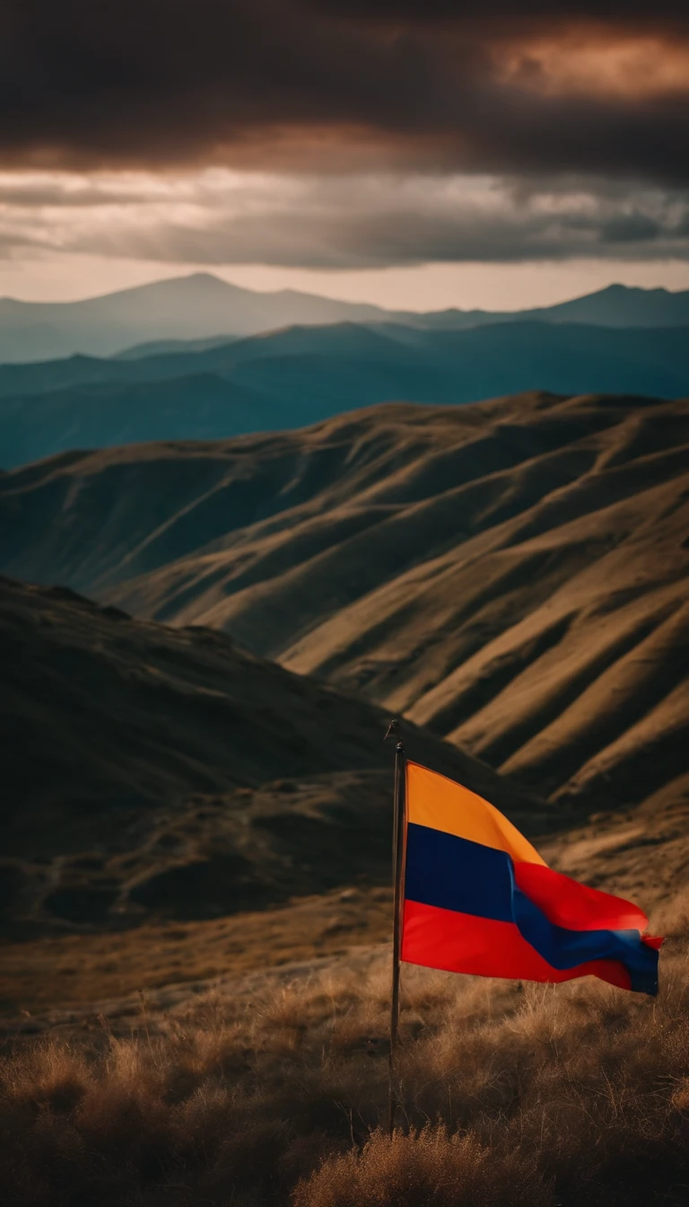 the Armenia flag,ArmeniaFlag,Hyperrealistic,Hyperdetailed,realistic,masterpiece,best quality,ultra realistic,High Detail,<lora:AsiaFlags01-000002:1>,Cinematic Lighting,in winter,rain,rainy days,cloudy,city,cityscape,street,
