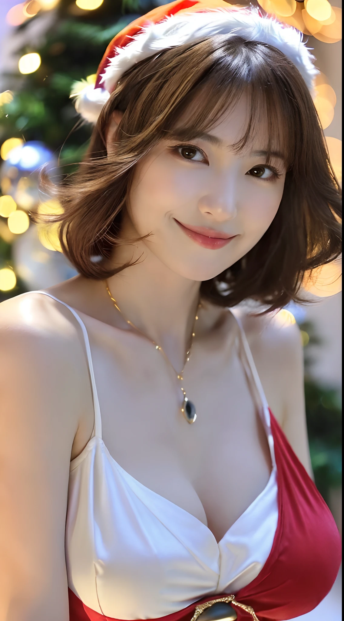 ((Highest quality, 8k, realistic photographic expression、masterpiece: 1.3))、((Slender body:1.4 ))、(((Beautiful middle-aged woman、45 year old Japanese matomically correct face、charisma)))、(Slim and toned waist:1.3),(((Large breasts that hang down)))、((Voluminous brown hair、Unkempt shorthair))、((Black glossy bra with lace))、Perfect Makeup、((A refreshing smile:1.2))、Thin legs, Small face with pointed chin、Rough skin、Long droopy eyes、(Facial wrinkles:1.2)、necklace, (Professional cool lighting:1.3)、((Diagonal front shot、Waist to head:1.2))、cool and simple dark wall background、