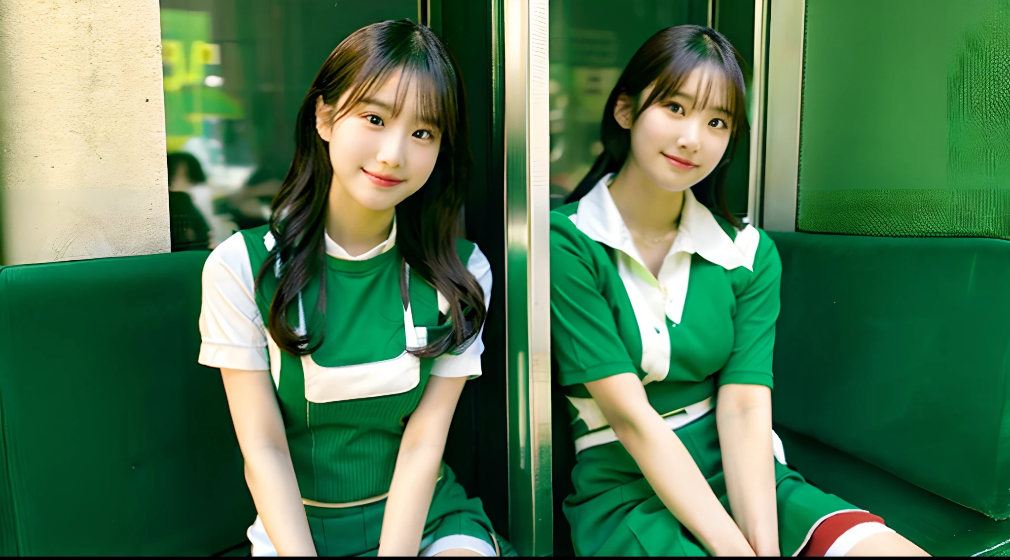 18-year-old waitress in green miniskirt