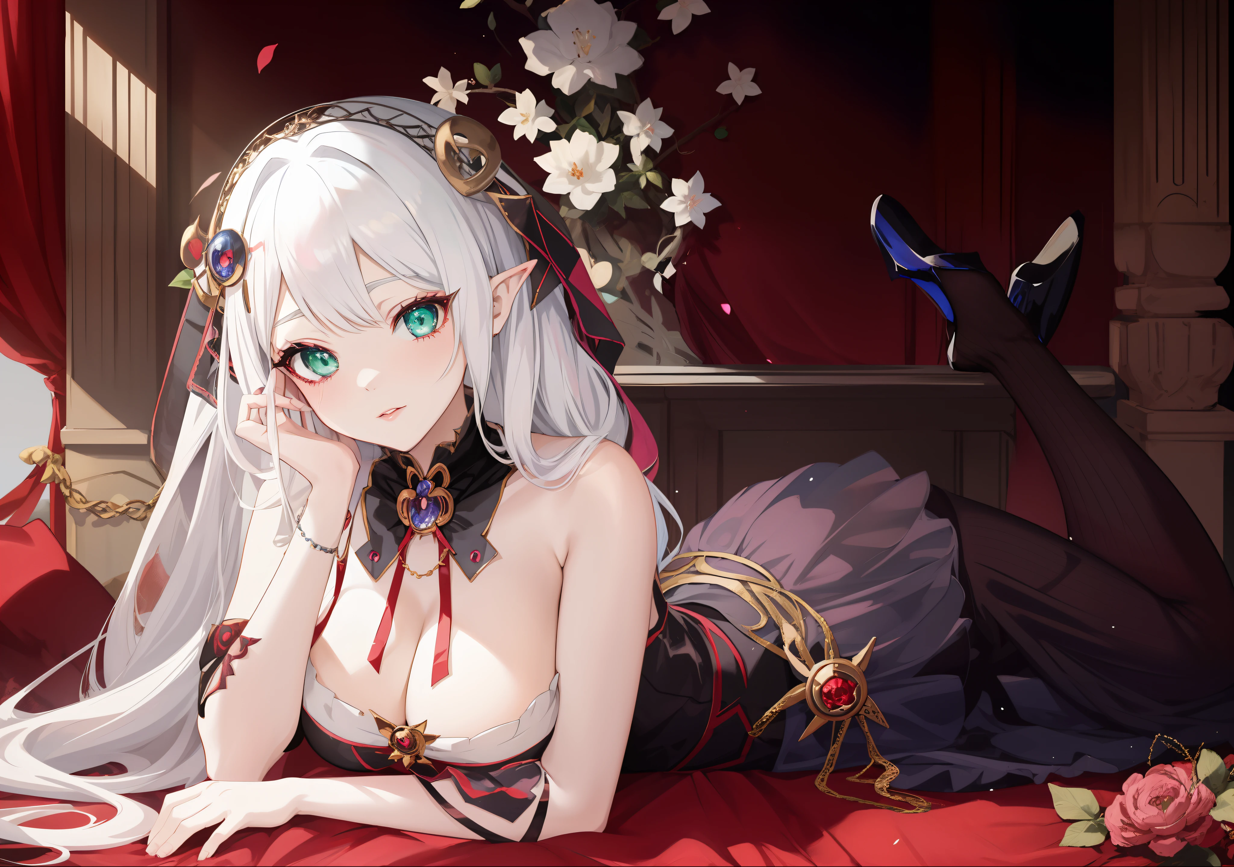 anime goddess, 1 Alluring anime girl, anime monster girl, God of white hair, short tight dress, Dwarf queen, beautiful alluring anime woman, Beautiful elegant dwarf queen, Dragon Girl, gothic maiden anime girl,| Medieval green eyes