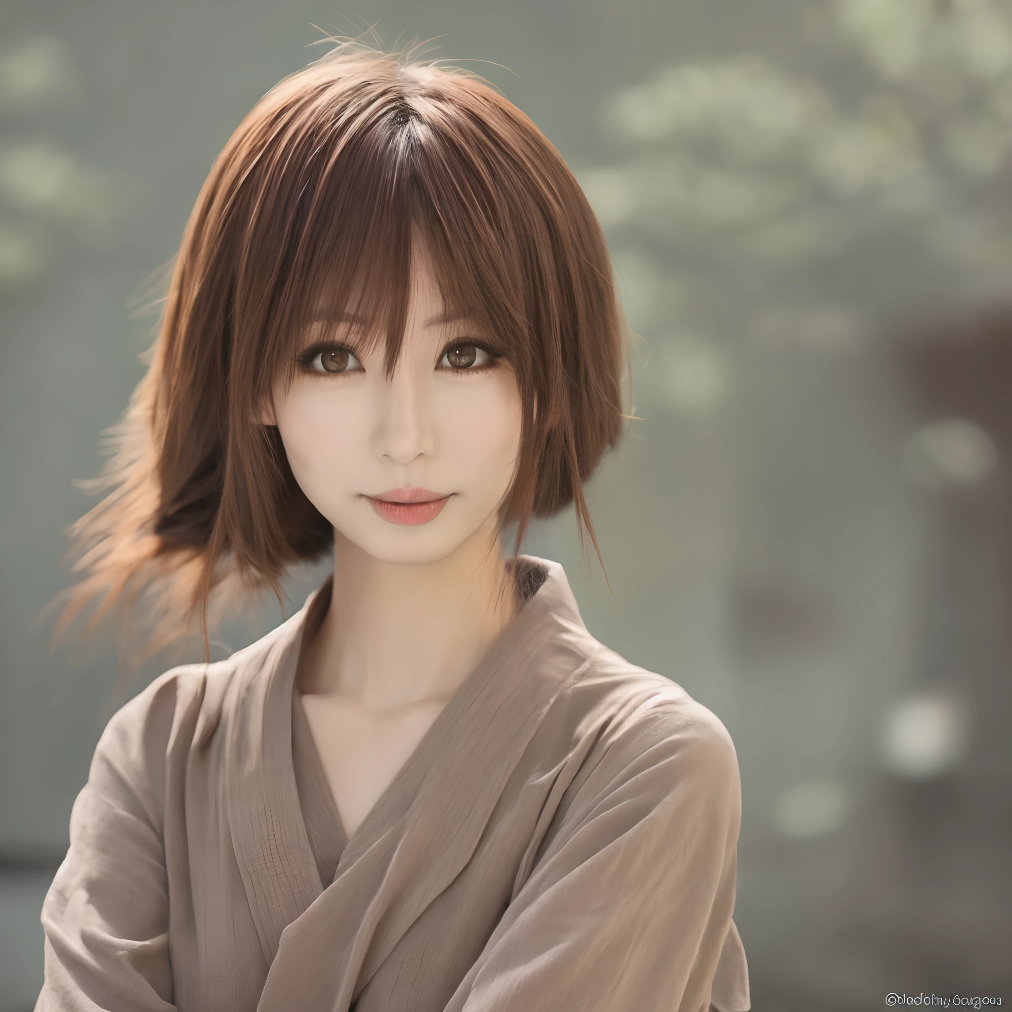 A Japanese Lady 37 years old Anime style Brown hair poneyTail brown-eyed