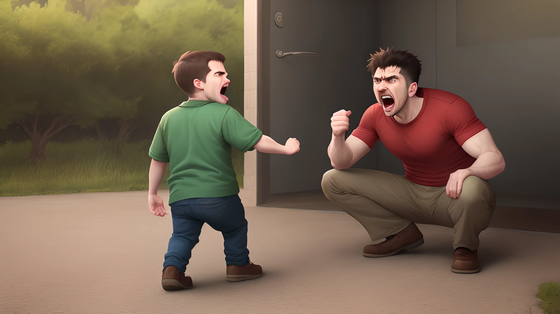 Man angrily yelling at his son