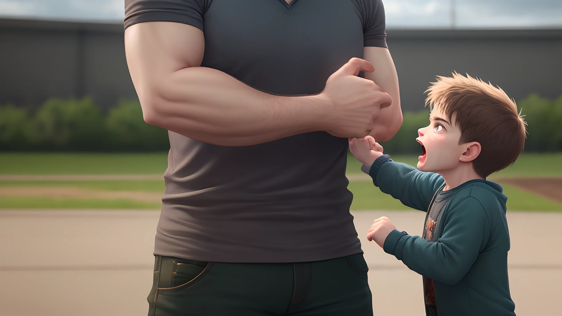 Man angrily yelling at his little son
