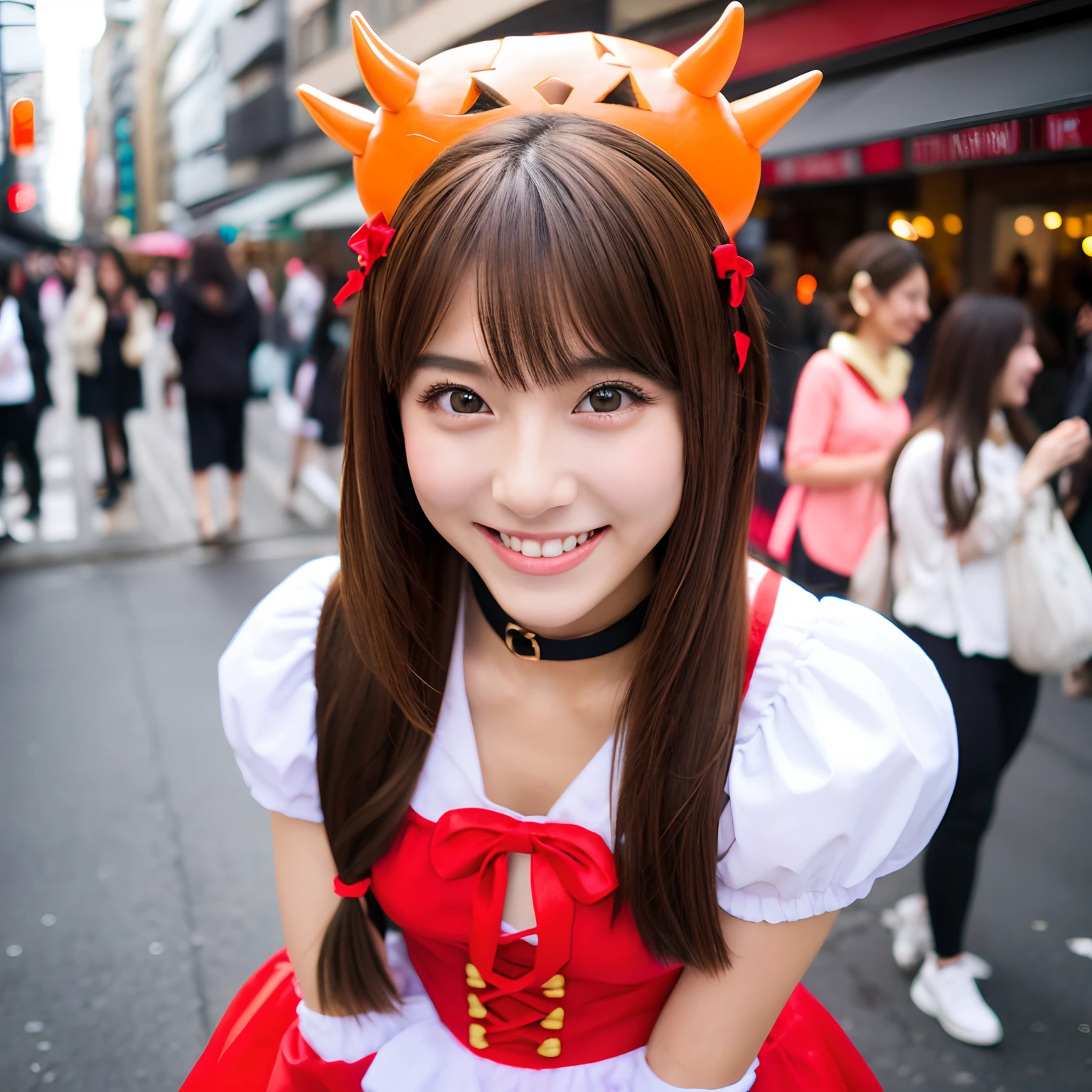 a beauty girl　A smile　So cute　Halloween Costumes　eyes large　Brown hair　straight haired　japanes　In the street　Small devil