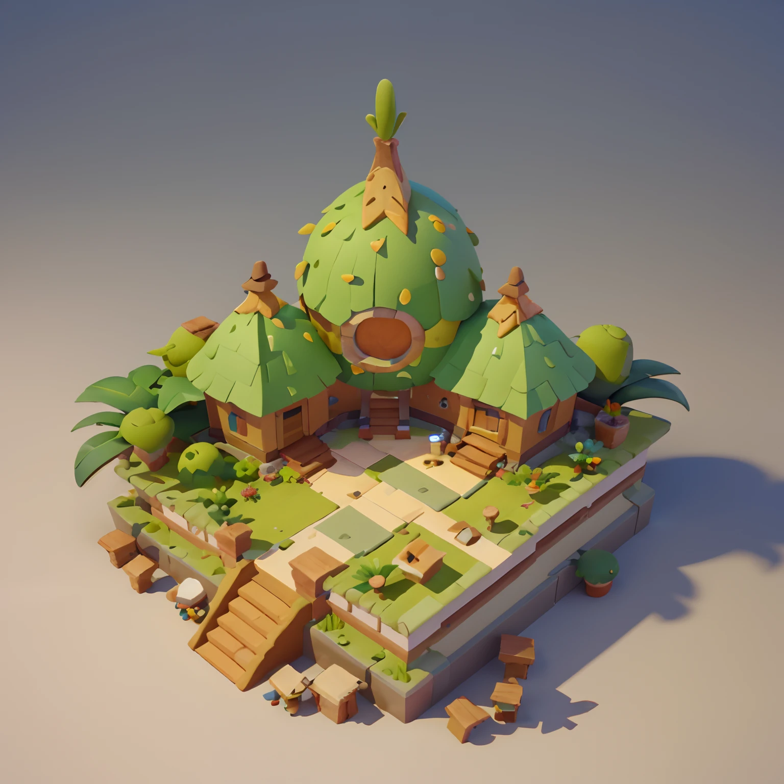 Game architectural design, Cartoony,Adventure Lodge,Adventure lodge in spring,tilt shift lens,Plants match the building,casual game style, Botanical architecture, 3D, blender,closeup cleavage,tmasterpiece,super detailing,best qualtiy