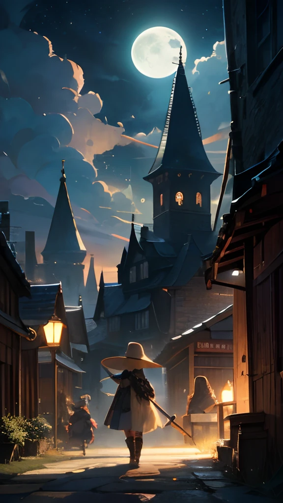 tmasterpiece,best qualtiy,ultra - detailed,illustratio,Halloween,1girll,独奏,fanciful,flight,broom,nigh sky,exteriors,Jack-o'-lantern,Confectionery,magia,incantation,themoon,As estrelas,clouds,ventania,the hair,cloaks,bucket-hat,Boots,broom,Glow,mistic,carismatic,fanciful,Naughty,adventuring,liberta,miracle,imagination,Resolution,skills,velocity,sport,energy,hentail realism,Naturalistic,concrete,Deleite para la vista,Fantasy culture,mito、fairytale-like、Folklore、legends、sorceress woman、the witcher、the bats、Fantastic creatures、fansty world、composition、proportionate、foreground、Middle ground、Background with、angle of view、llight rays、colours、Textured、the detail、Deleite para la vista、spectacle