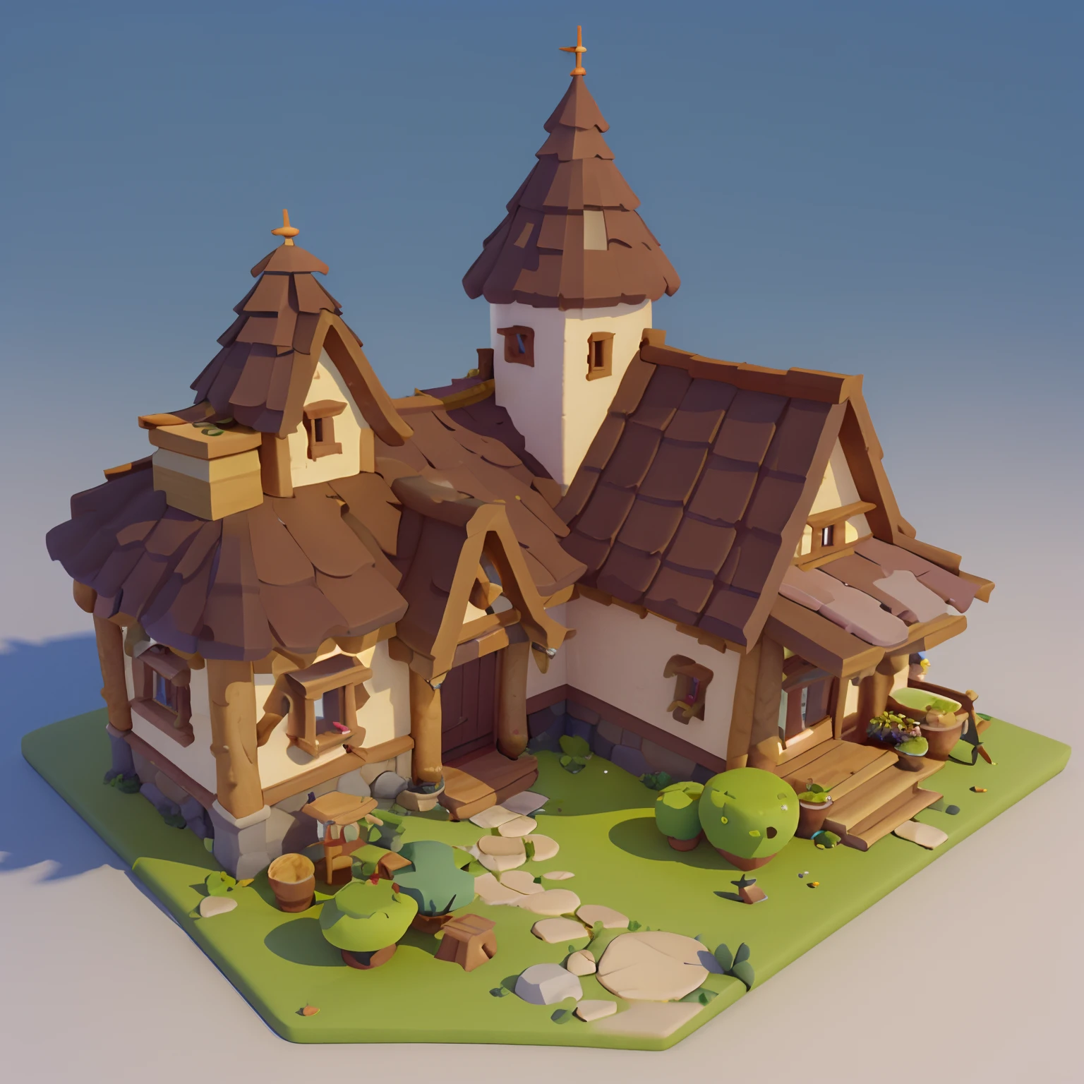 Game architectural design, Cartoony,Adventure Lodge，Adventure lodge in spring，tilt shift lens，Plants match the building，casual game style, Botanical architecture, 。.3D, blender，closeup cleavage，tmasterpiece，super detailing，best qualtiy