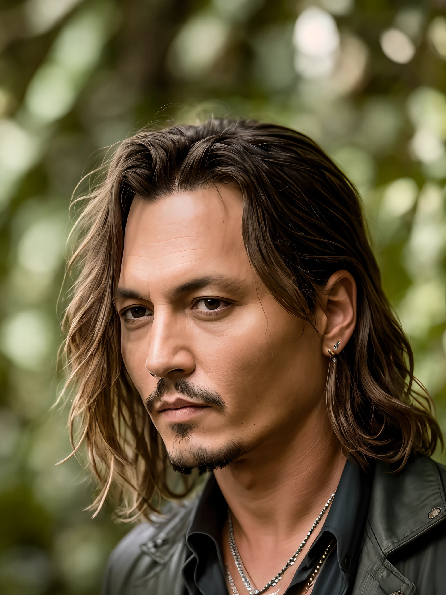 Masterpiece, Johnny Depp Walks Through the Jungle (Night of Fireflies), (High Detail: 1 1), Rough Face, Natural Skin, High Quality, NSFW, Beautiful Eyes, (Detailed Face and Eyes), (Face :1 2), noise, extra, real photo, PSD, light film photography, sharp focus, contrast lighting, detailed skin, high resolution 8k, crazy detail, realistic, professional photography, 8k UHD, DSLR, soft light , high quality, film grain, Fujifilm XT3