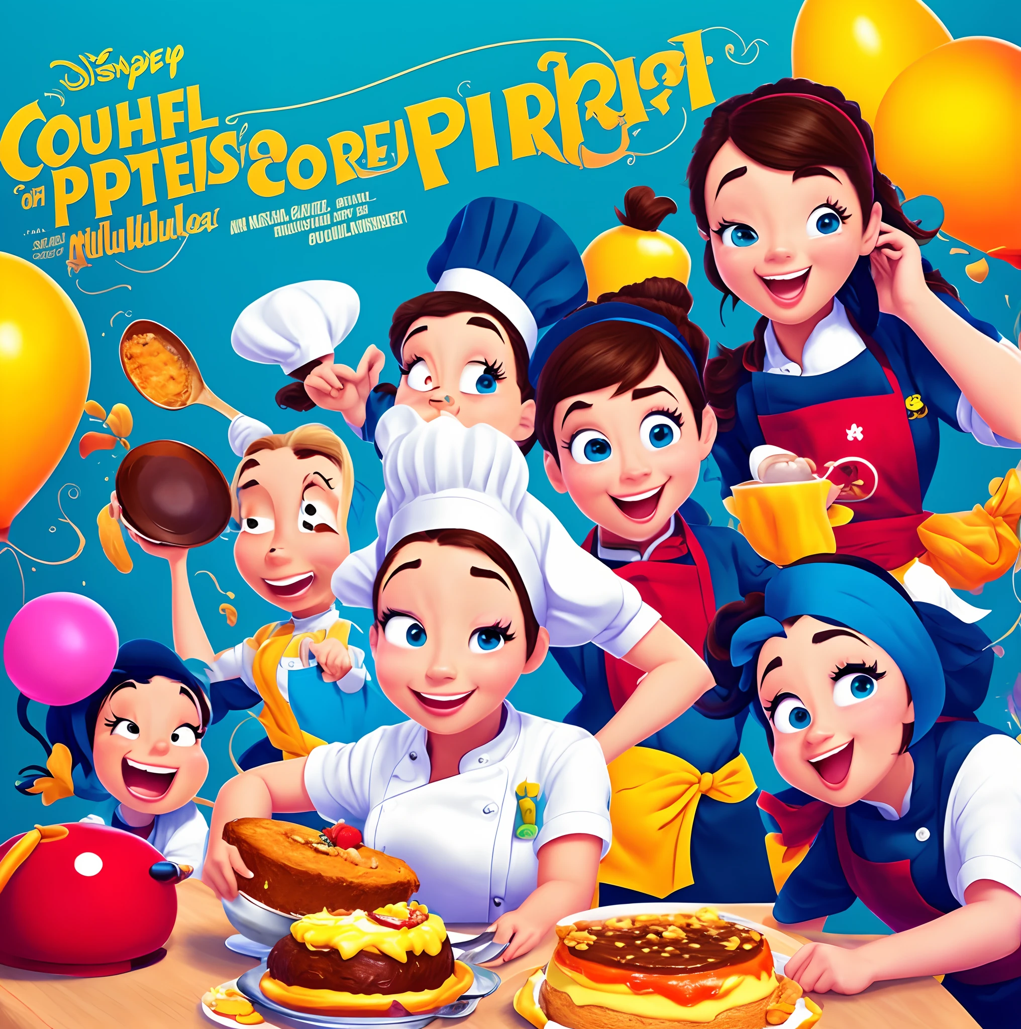 Poster Disney Pixar, mulher, chef confeiteira, cabelo curto castanho, Branca, cozinha, confeitando bolo,