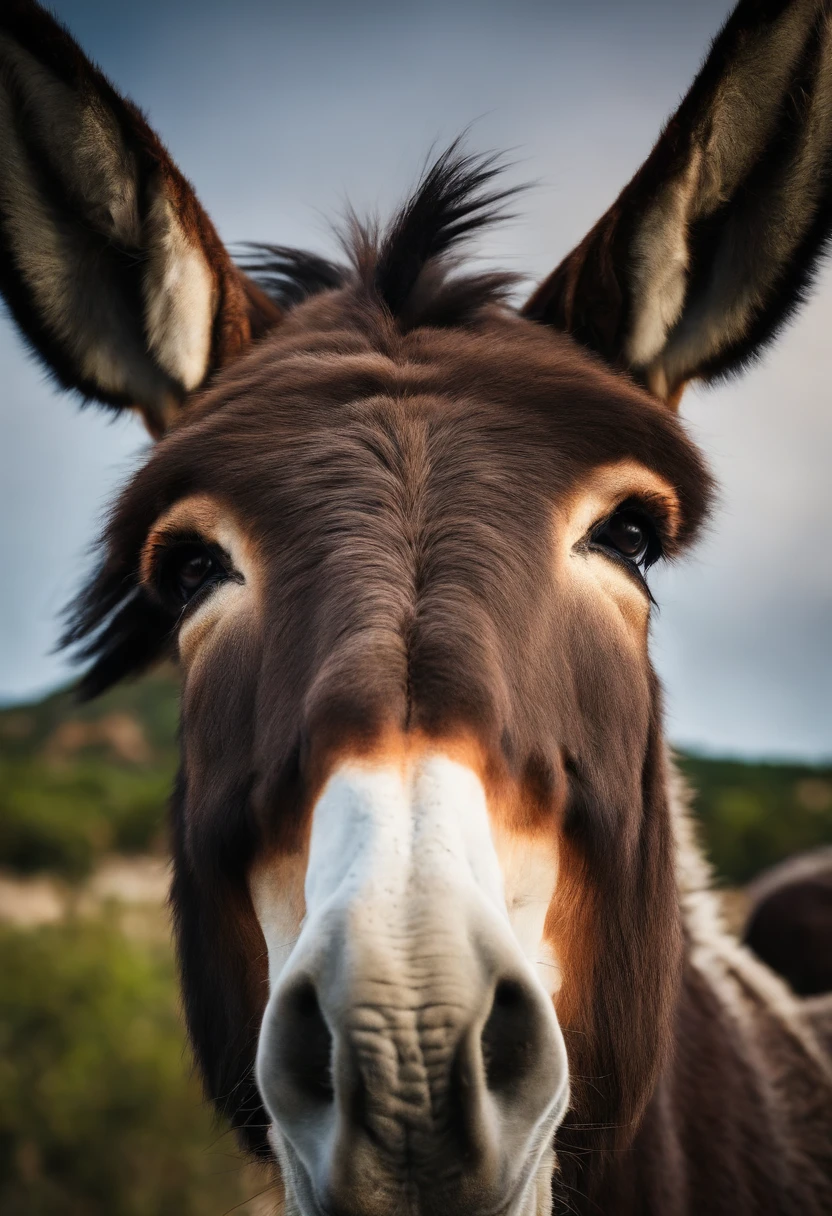 Donkey with head looks up, de forma frontal