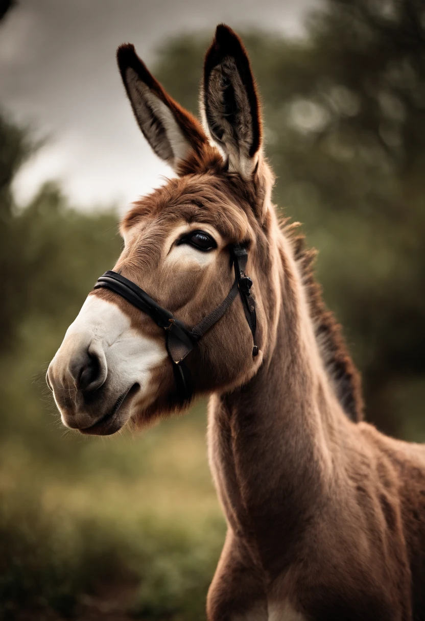 Donkey with head looks up, de forma frontal