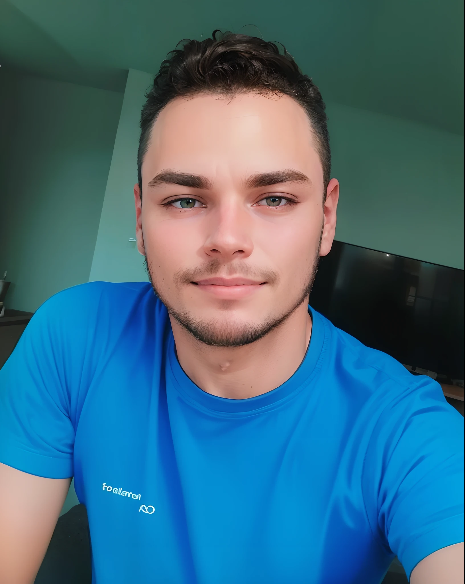 homem sorridente, Looking at the Viewer, brown hair, sentado em uma cadeira, Arte vintage, illustration, circunstanciado, Na sala de estar, parede verde, (best quality, 4k, Altas, master part:1.2), ultra-detalhado, (Realistic, fotorrealista:1.37), HDR, studio lighting, vivid colors, tom de cor vintage, warm lighting