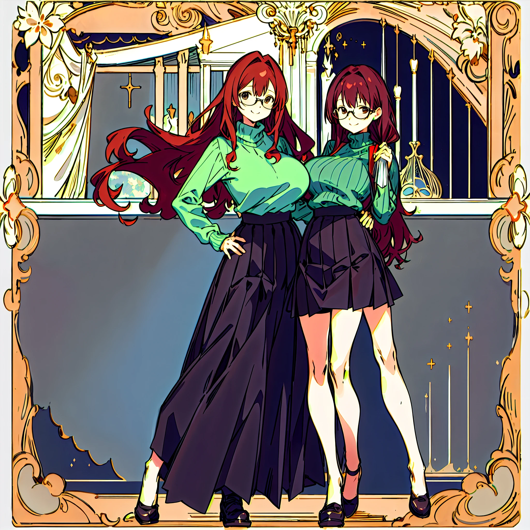 Full body like,Single female,Height one meter eight,Sexually starved housewife,Full-figured,There is a tear mole in the left eye,Long hair and hips,brunette color hair,black-frame glasses,Super big breasts,Unintelligent eyes,Expose the sides of the chest,Open-chested skinny sweater,House parent skirt,Gentle, kind, fraternal, sexy wife,A lewd smile,detail-rich,illustration,CG anime,quadratic element(Optimal image quality,tmasterpiece,sexual appetite)