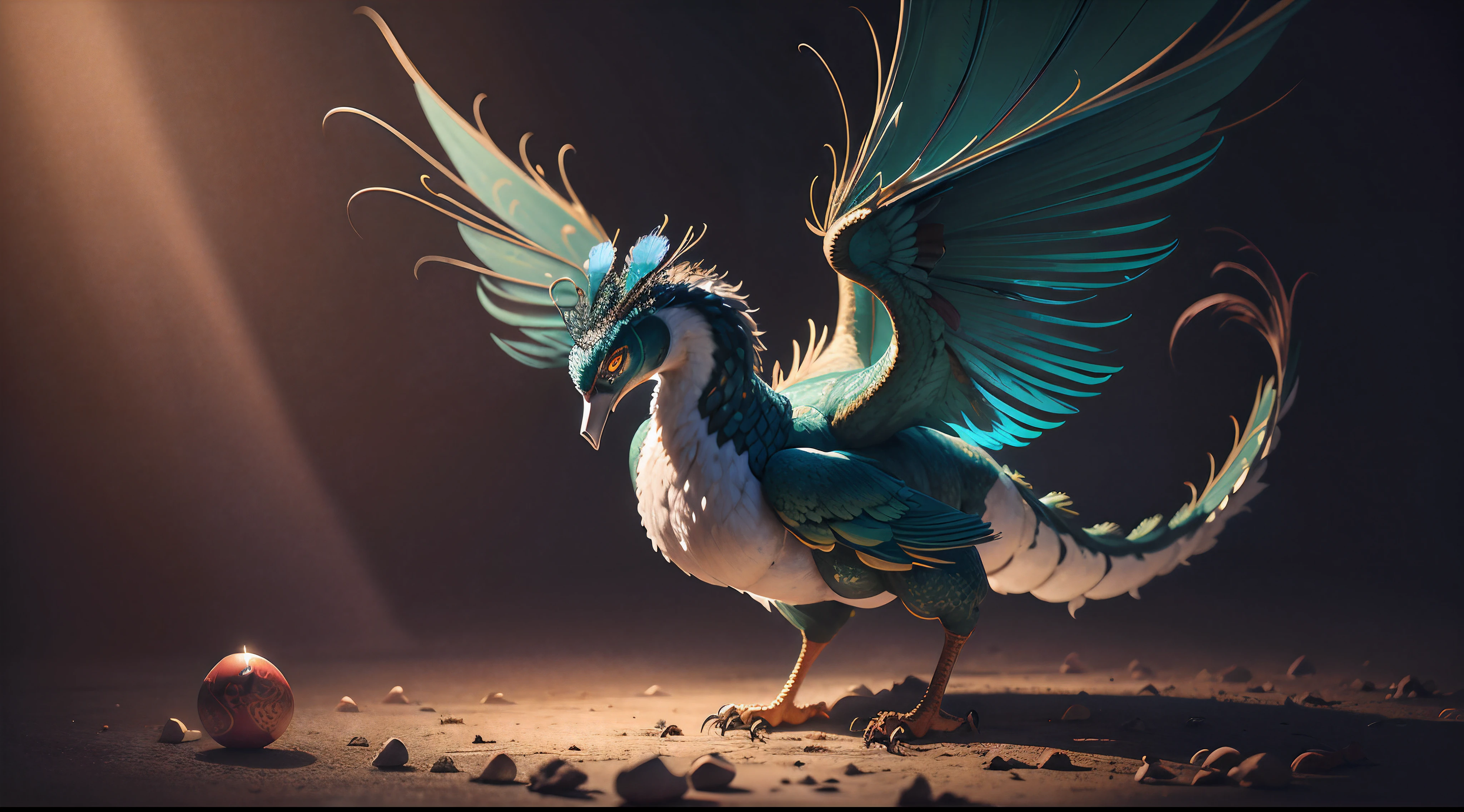 peacock,chinesedragon,Big peacock,fatness,The body is hugely fat,Feathers like Chinese phoenixes,Peacock wings,It has countless thick dragon tails,The tail has the tail feathers of the Chinese phoenix peacock,Dressed in a variety of Chinese national costumes,Peacock eggs are about to be produced,The main body is parasitic on the belly of a Chinese phoenix,In the nest of the branches of the phoenix's hatching trees,agony,rot,de cor laranja,yellow,green,blue,blanche,fantasy,photorealestic,mito,Feather,8K,China-style,oc rendered,super-fine,high qulity,A high resolution,ultra - detailed,Perfectcomposition, Beautiful intricate details, 8K art photography, Arte conceptual fotorrealista, soft natural volumetric cinematic perfect light, Chiaroscuro, Full body standing painting,best qualtiy,Best resolution