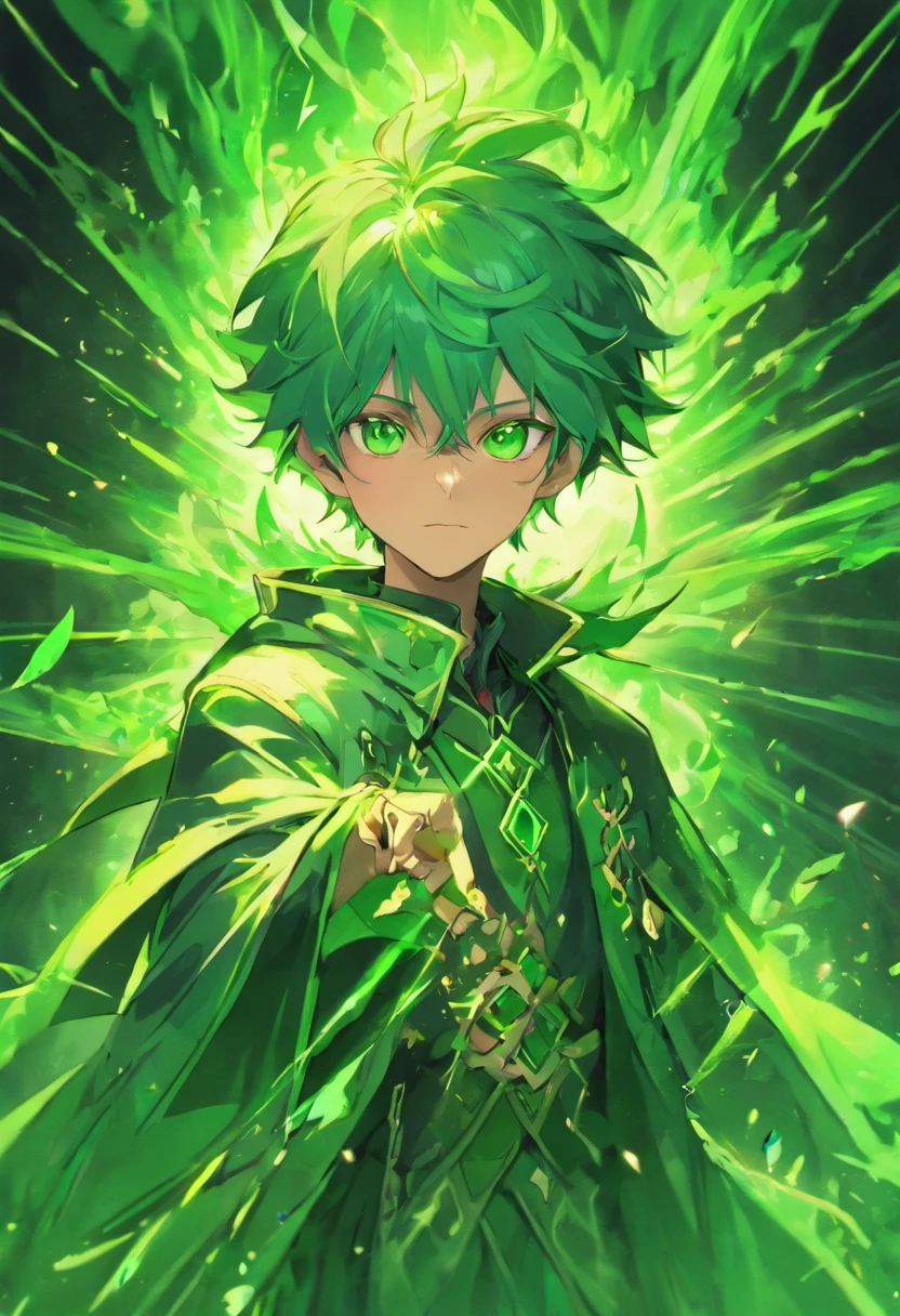 Anime character with mage male green elements