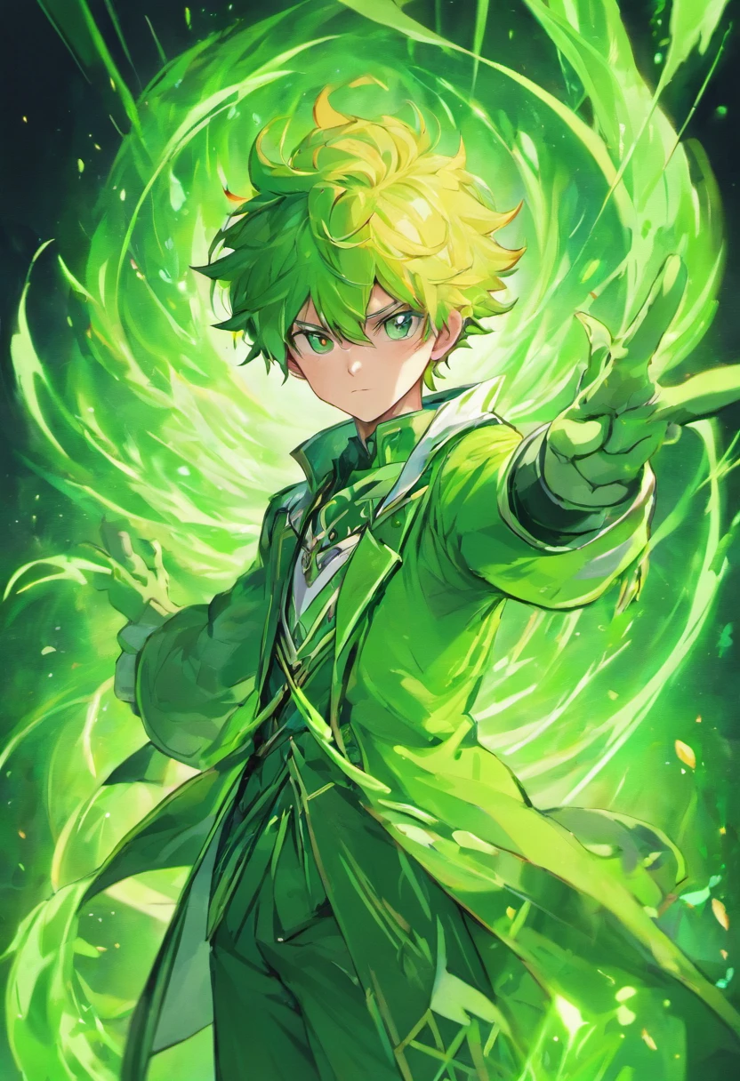 Anime character with mage male green and white elements