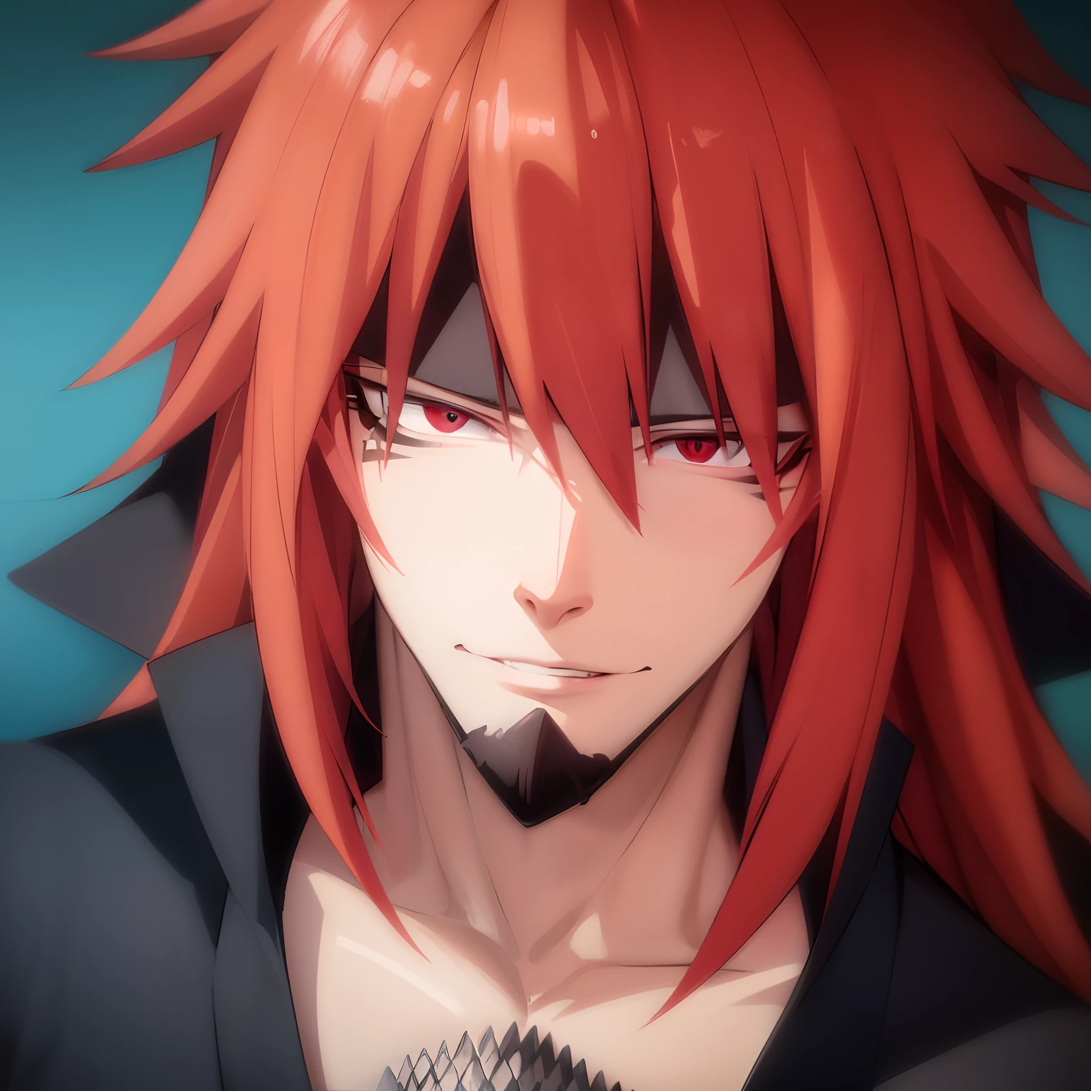best quality, ultra-detailed, realistic, 8k high resolution, high quality, young man, portrait,painting,red lighting,sharp focus, no beard, clean face, Guy Crimson, expressive eyes, detailed eyes, red hair,with detailed hair, serious expression,dramatic pose,dark background,framed artwork,vibrant colors,contrast, high textured, anime style, beard, wisdom, authority, fierce stare ,mysterious atmosphere,lighting,posed photography,high-end,haunting, happy face